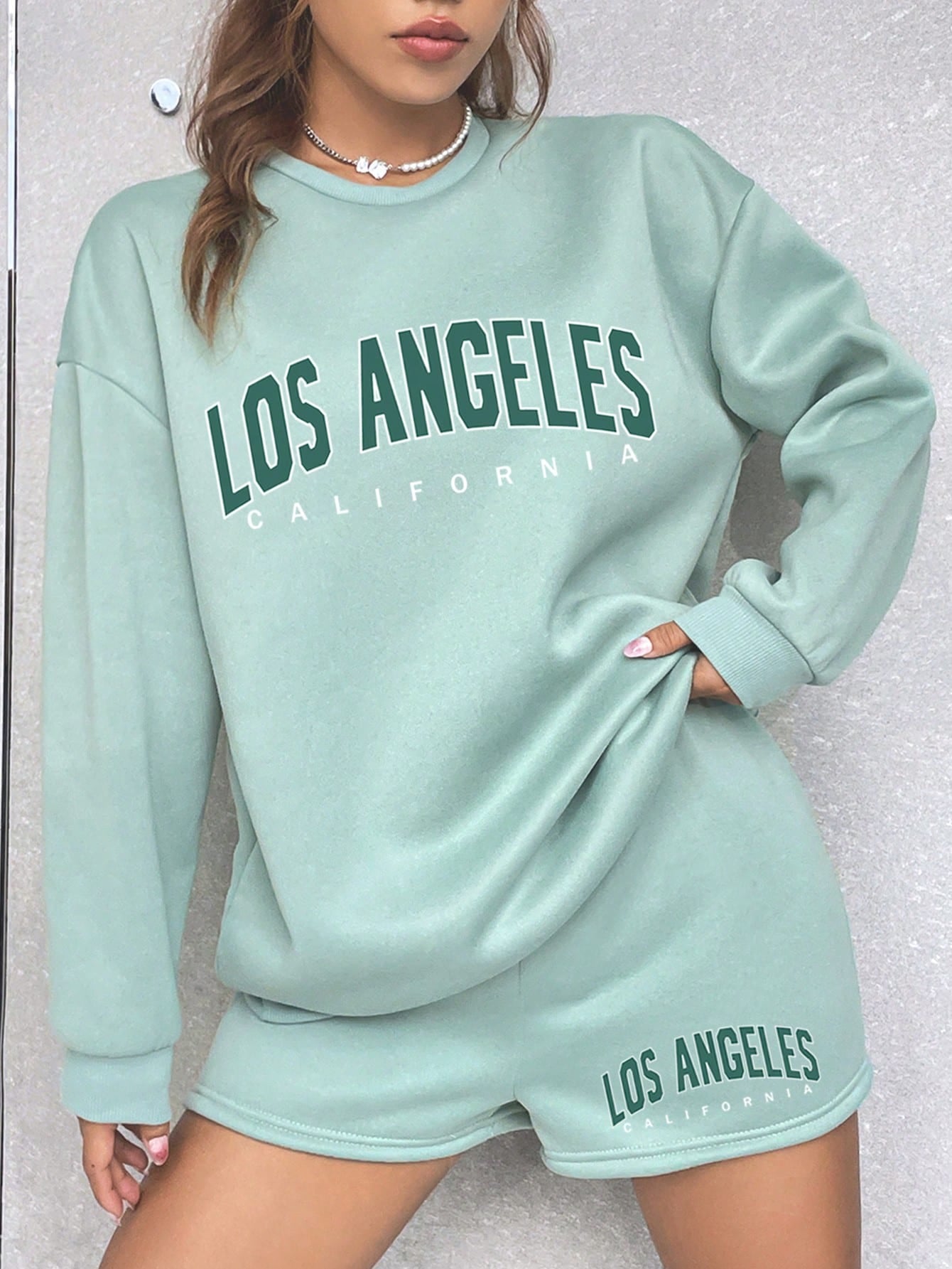 Letter Graphic Drop Shoulder Sweatshirt & Shorts