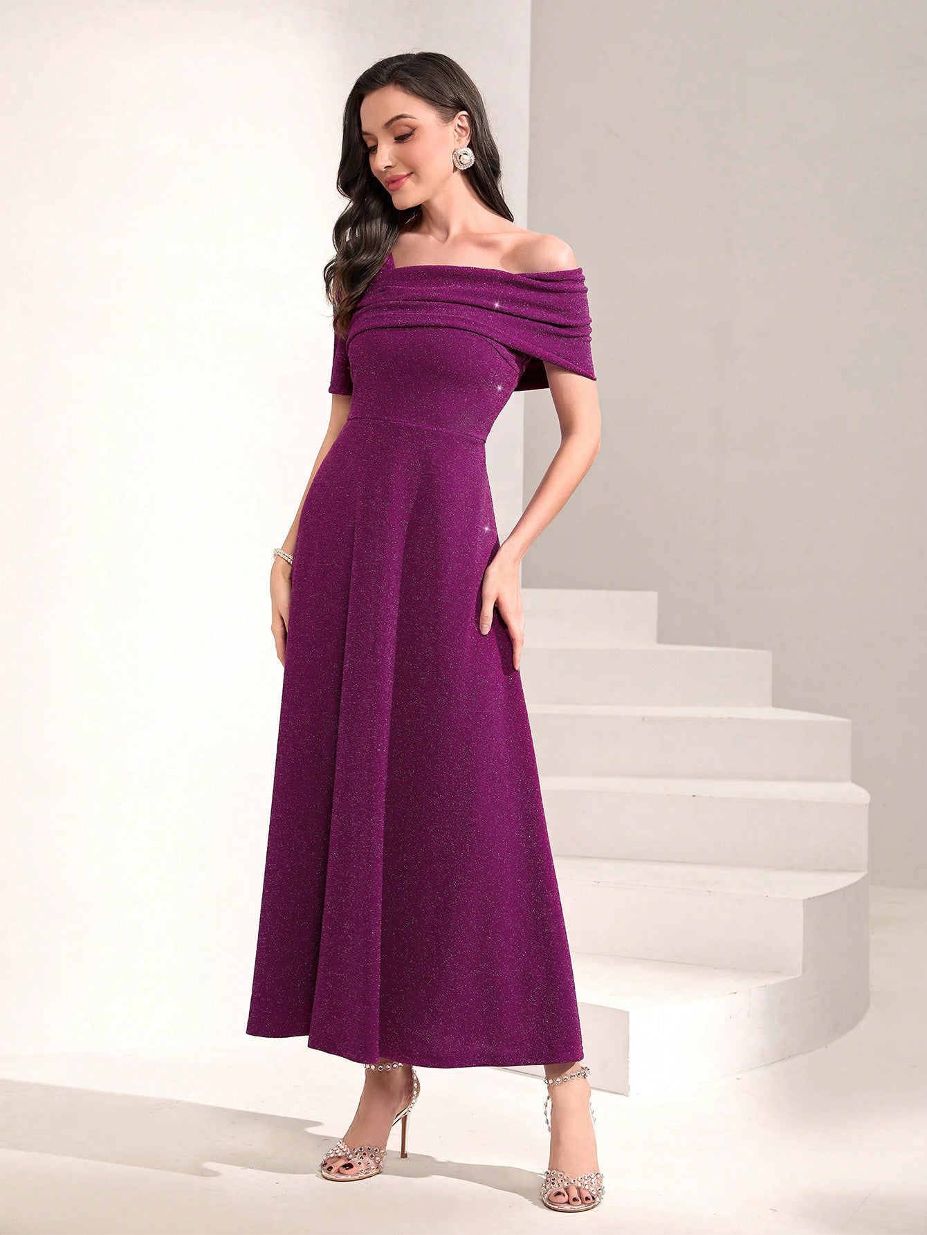 SHEIN Modely Asymmetrical Neck Glitter Dress