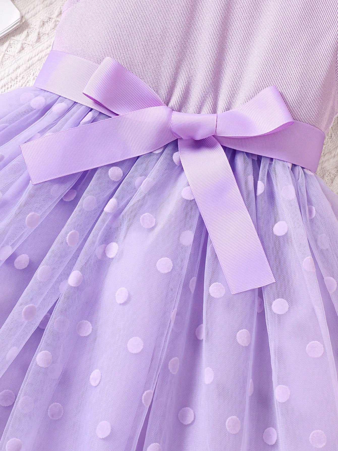 SHEIN Kids CHARMNG Young Girl Polka Dot Mesh Overlay Ruffle Trim Dress