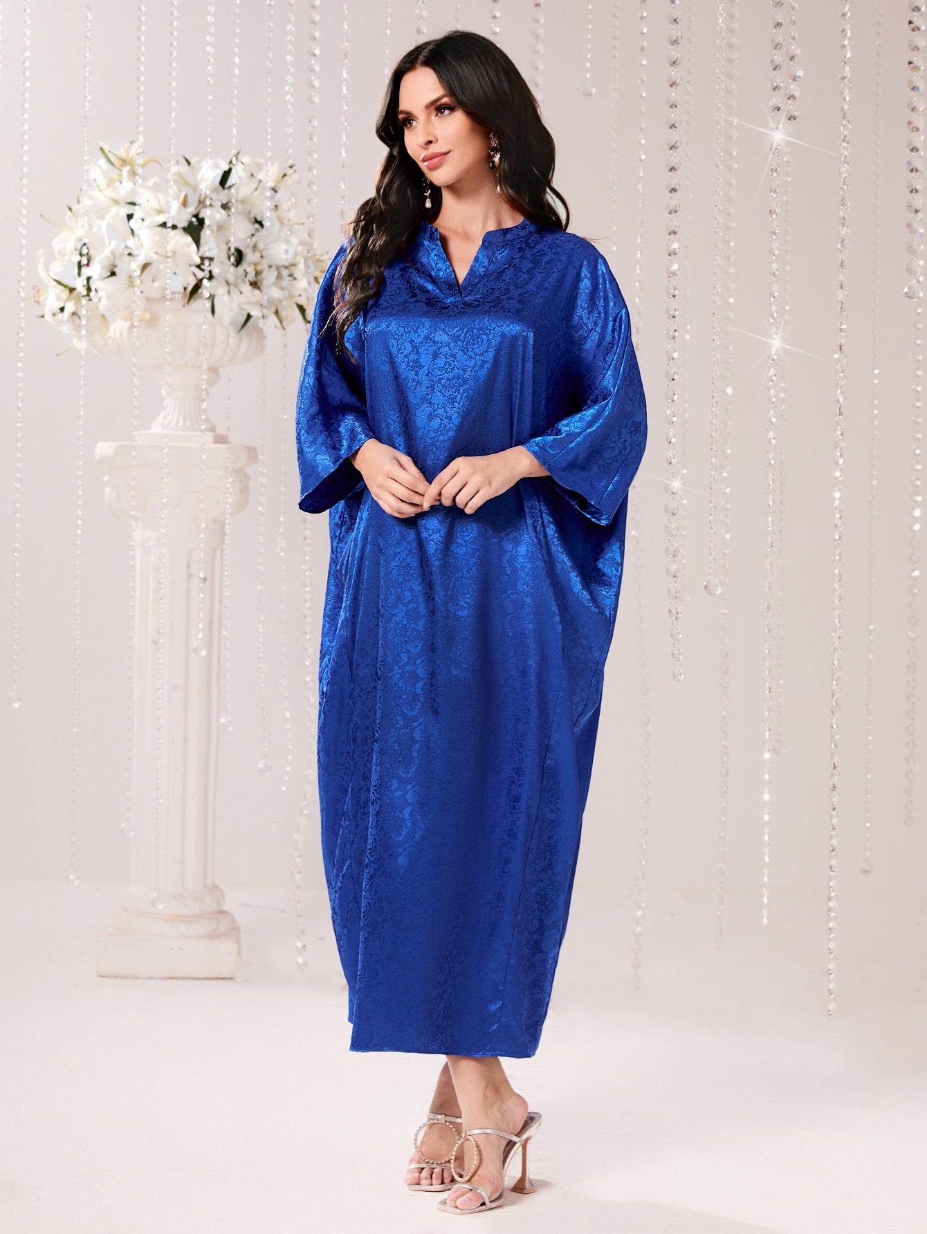 SHEIN Najma Jacquard Notched Batwing Sleeve Kaftan