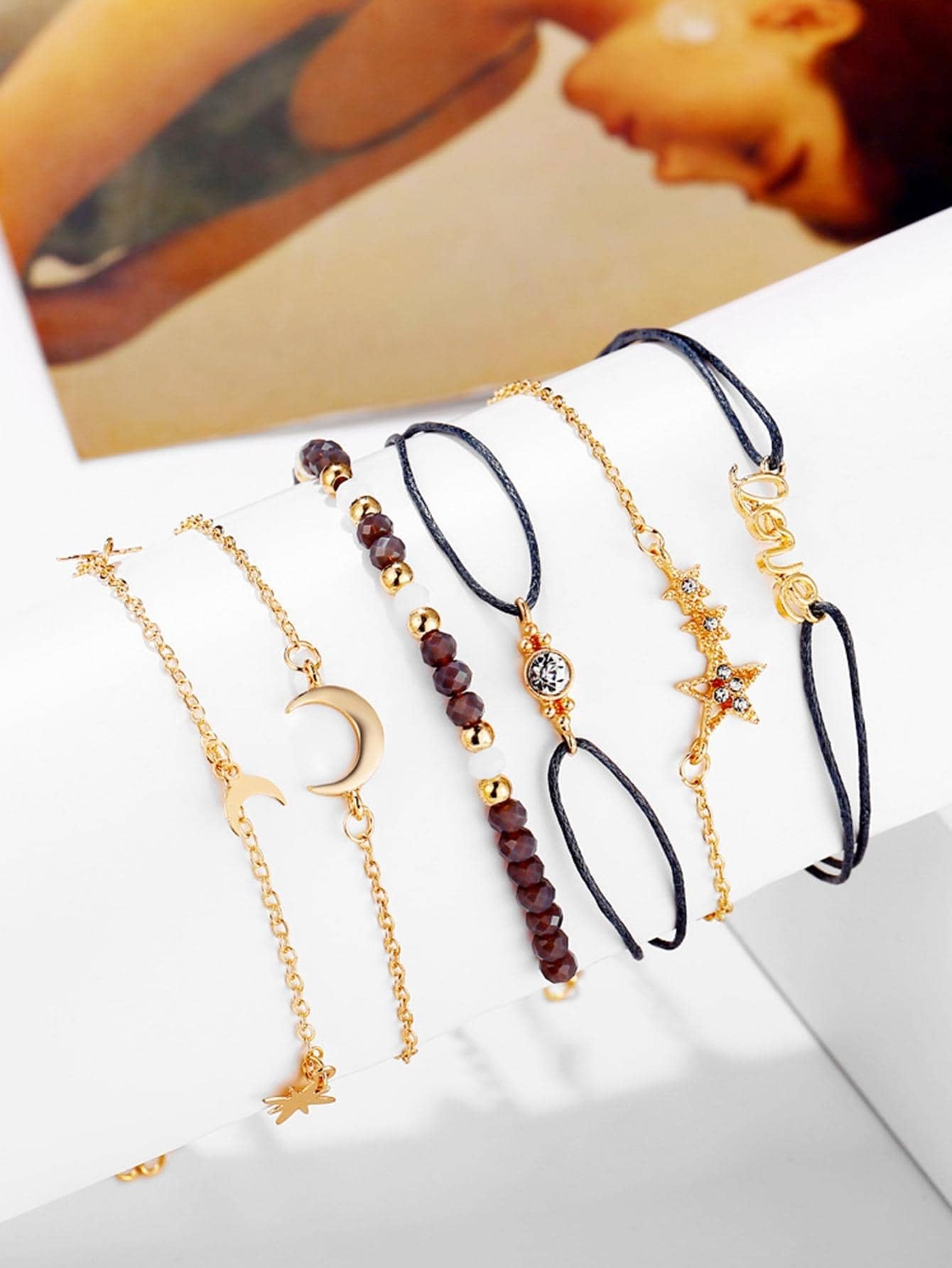 6Pcs/Set Moon Decor Bracelet