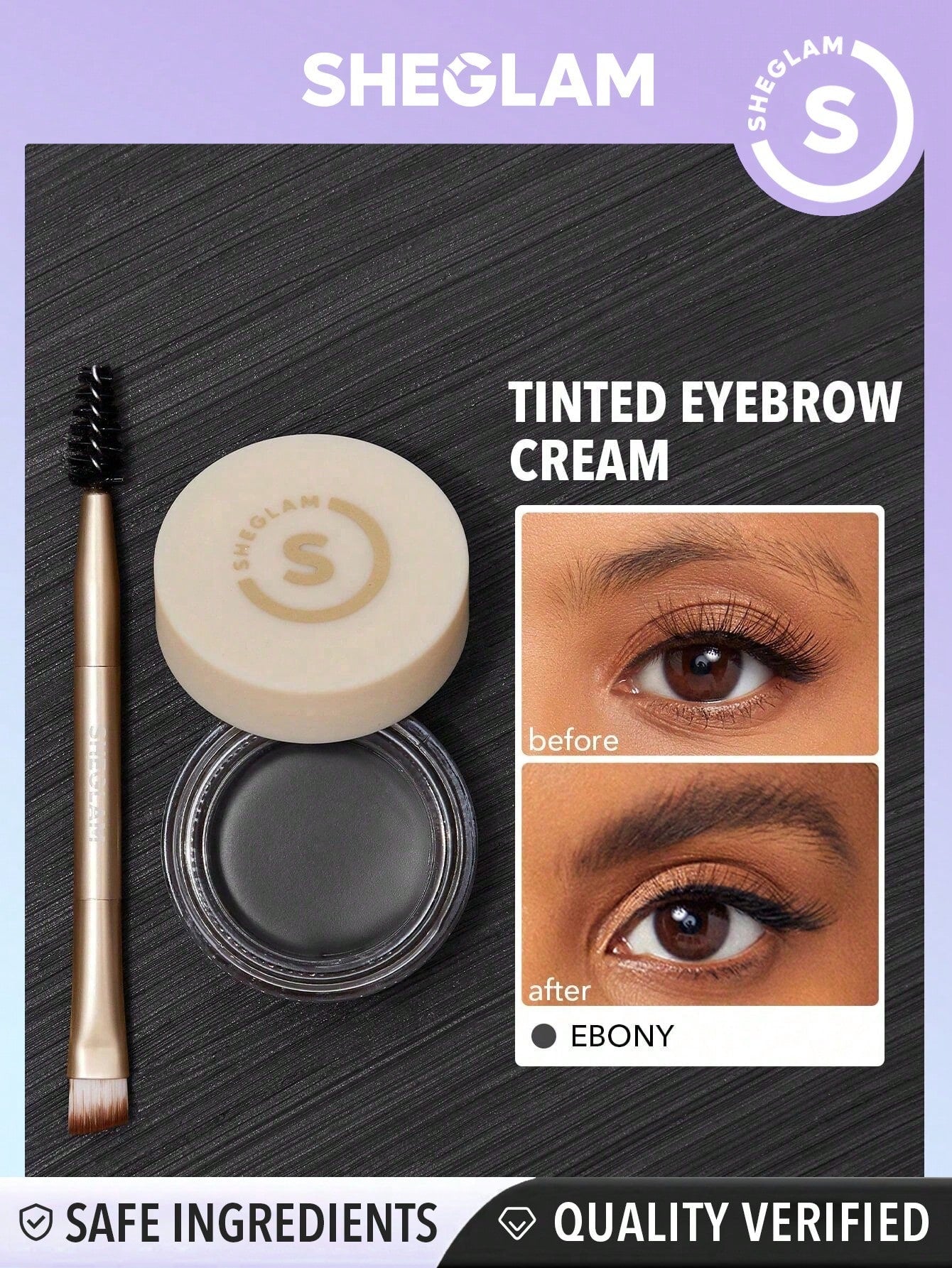 SHEGLAM Boss Brow Waterproof Pomade-Ebony Waterproof Eyebrow Cream Highly Pigmented Long Lasting Shaping Filling Eyebrow Makeup with Dual-Ended Brush Black Friday Winter Eyebrow