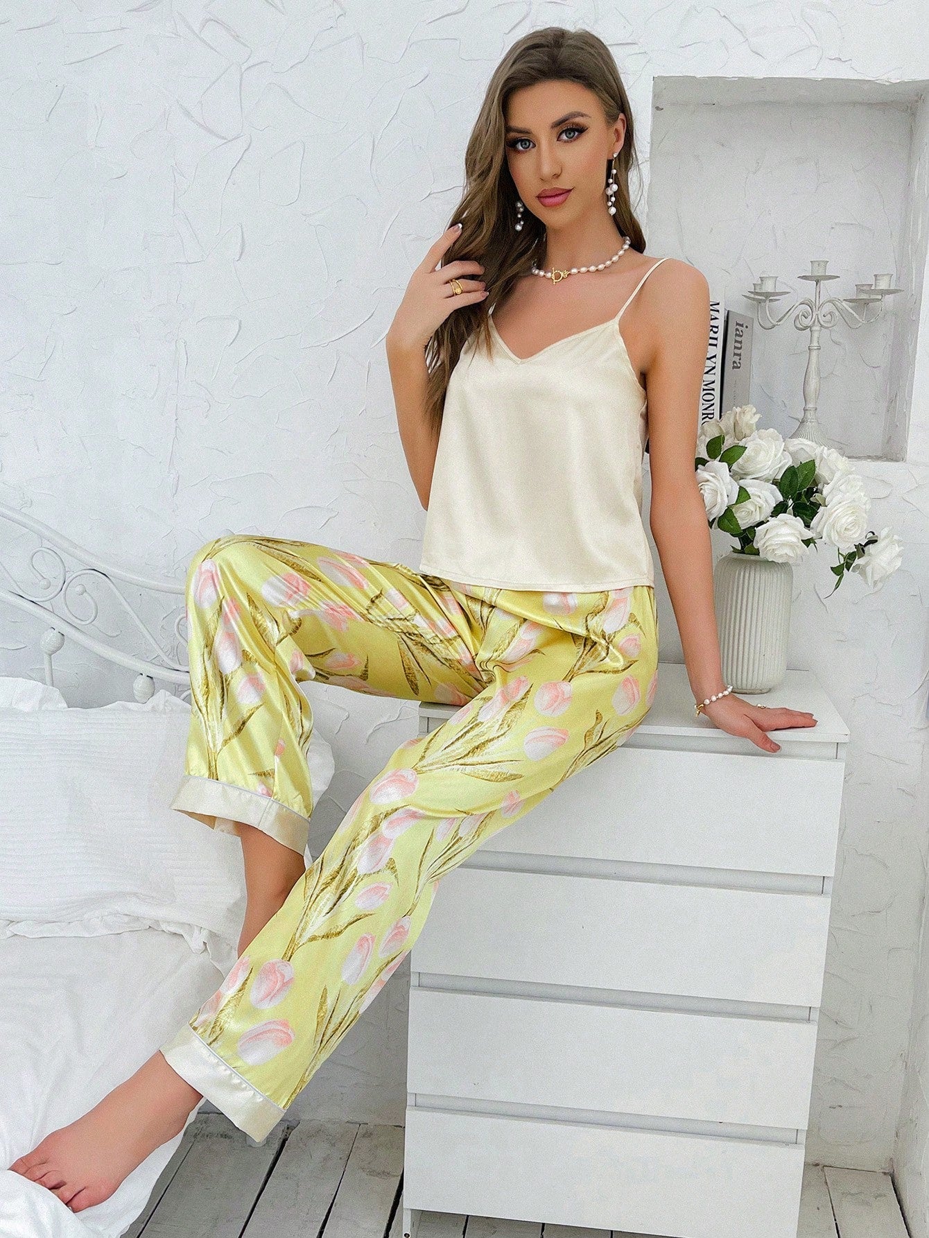 Floral Print Satin PJ Set