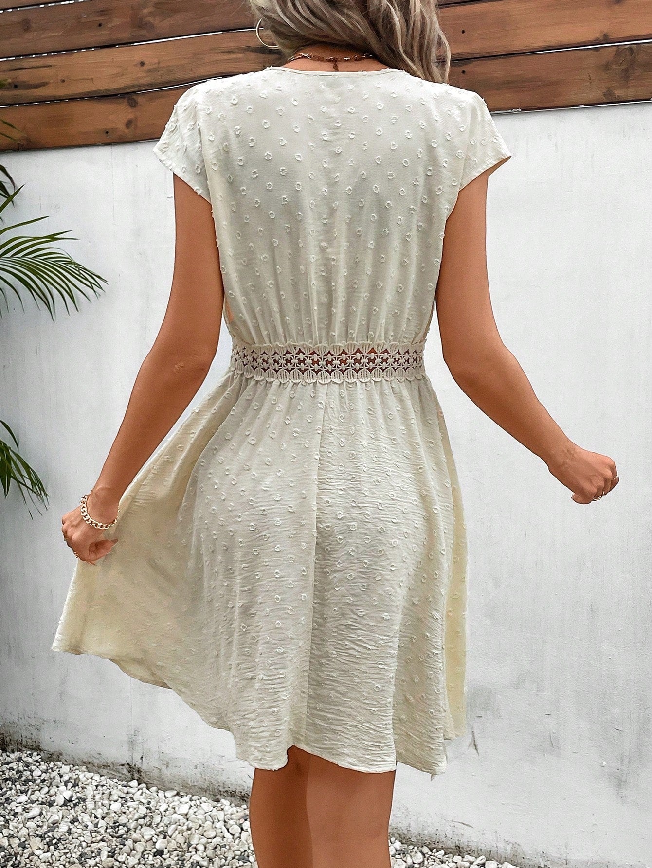 SHEIN Frenchy Swiss Dot Contrast Lace A-Line Dress