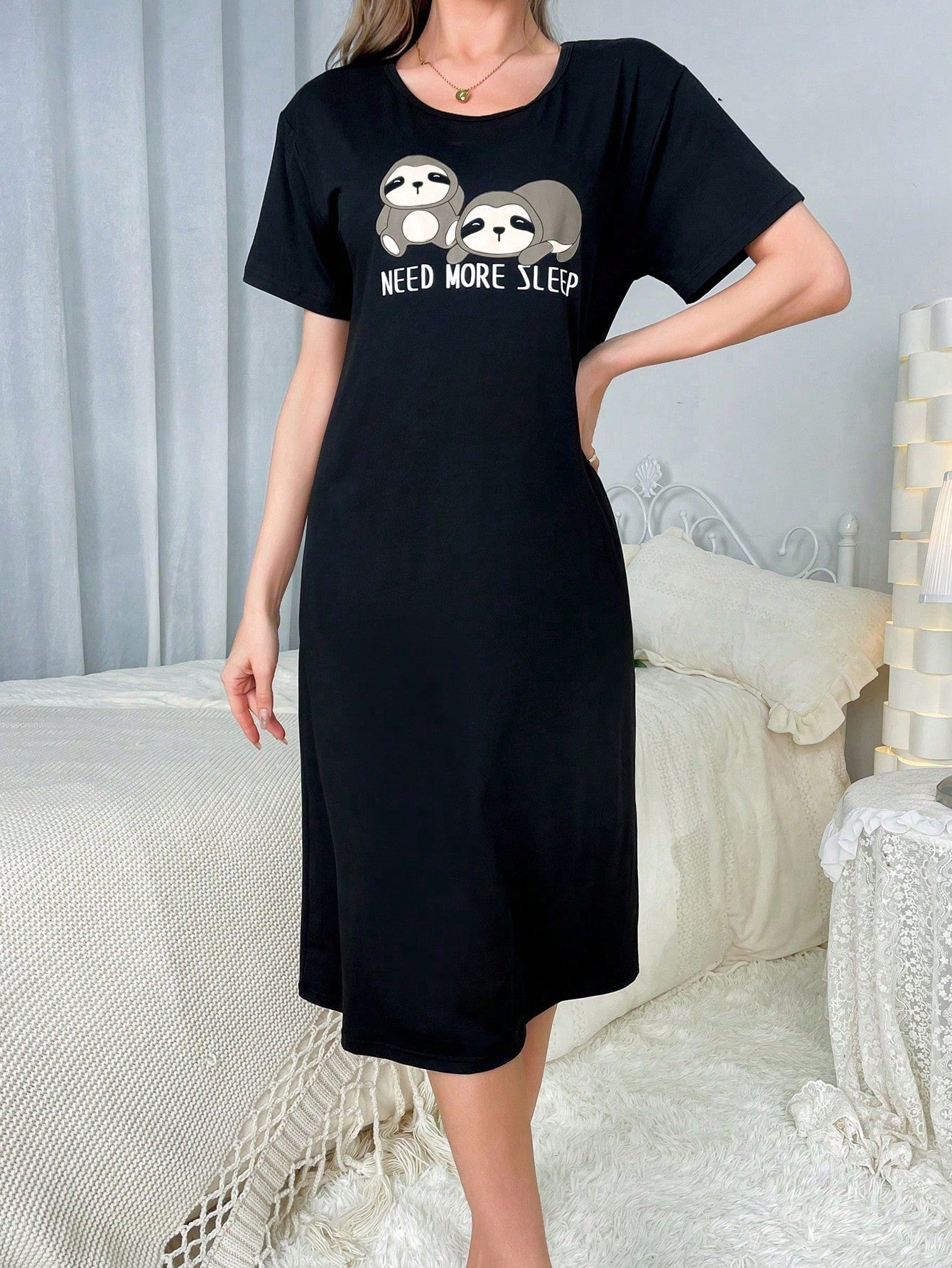 Slogan & Cartoon Graphic Nightdress