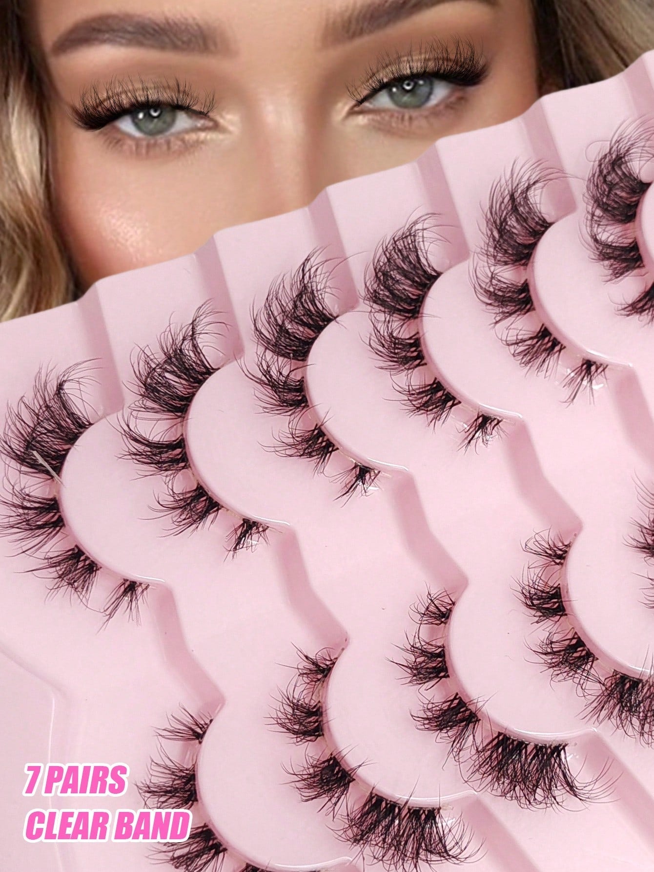 Full Strip Lashes 7 Pairs Clear Band Natural False Eyelashes Dramatic Volume Cat Eye Faux Mink Lashes