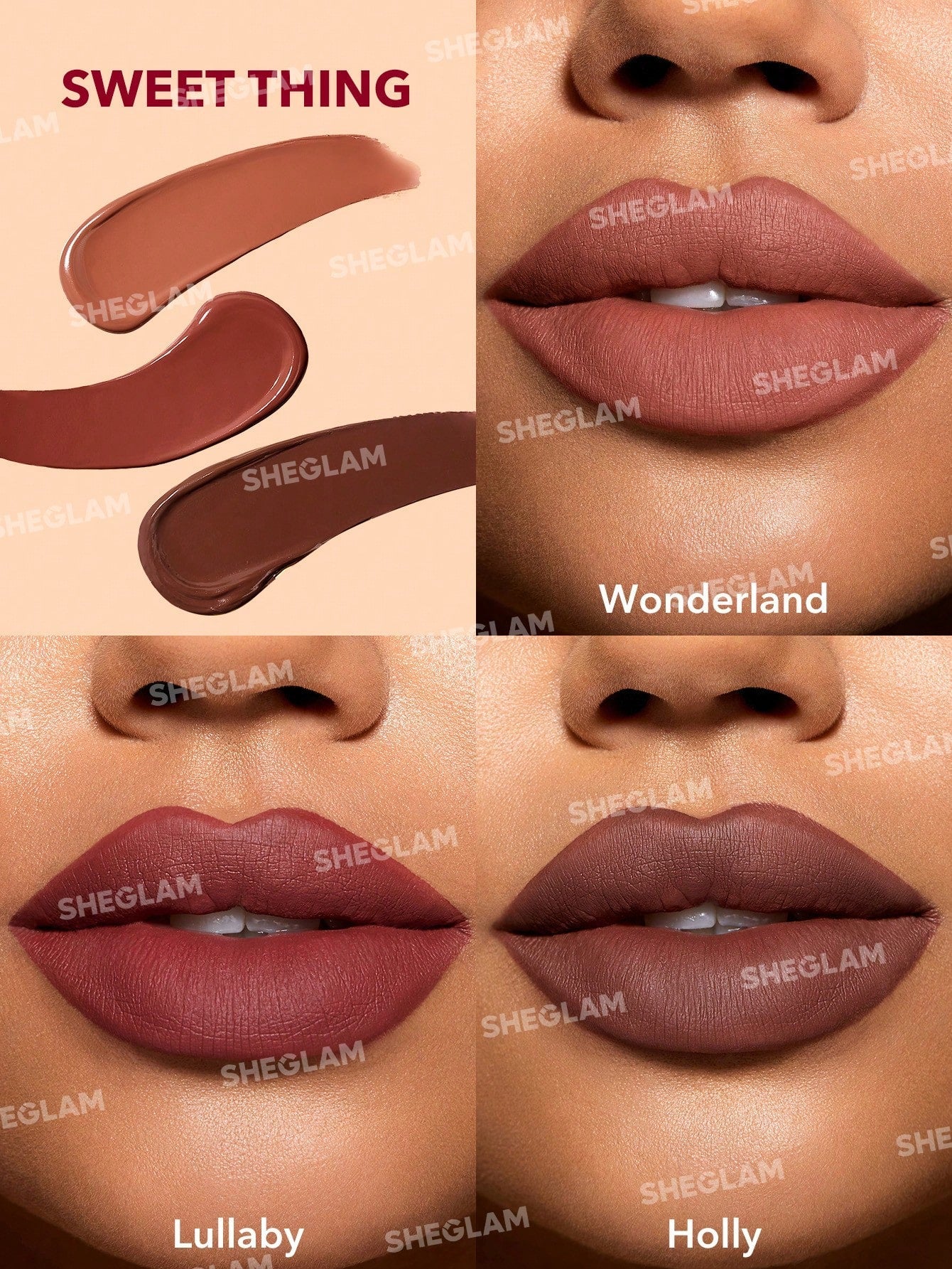SHEGLAM Matte Allure Mini Liquid Lipstick Set - Sweet Thing 3 Pcs/Set Long Lasting Lipstick Nourishing Sunflower Oil Reduce Lip Fine Lines Liquid Lipstick Travel Set Black Friday Party Liquid Lipstick