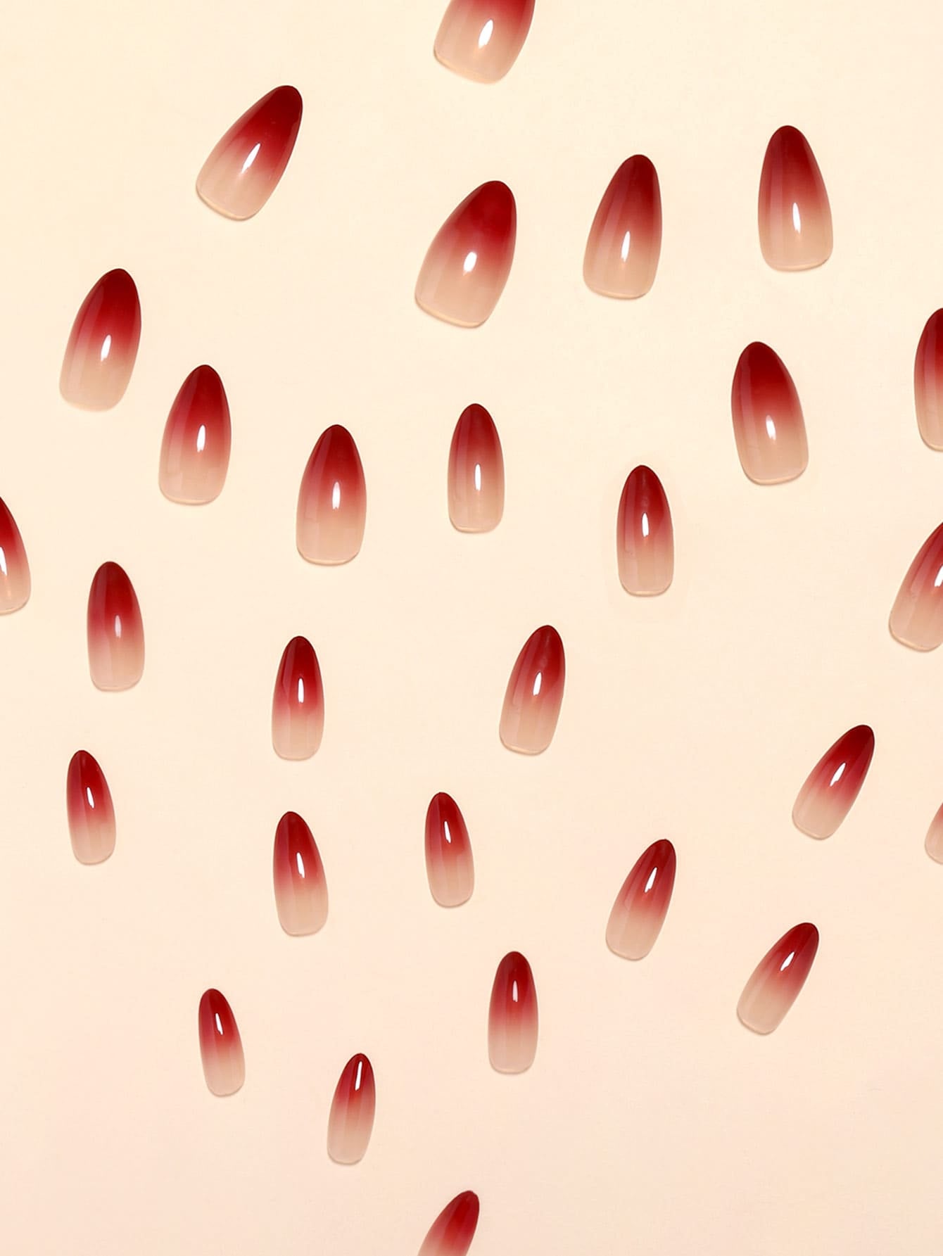 30Pcs/Set Extra Long Pointed Red Gradient False Nails with 1Pc Nail File, 1Pc Jelly Glue