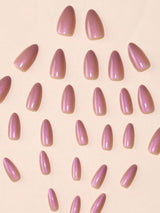 30Pcs Sweet Style Long Pointed Purple Laser Sequins False Nails with 1Pc Nail File and 1Pc Jelly Glue Included