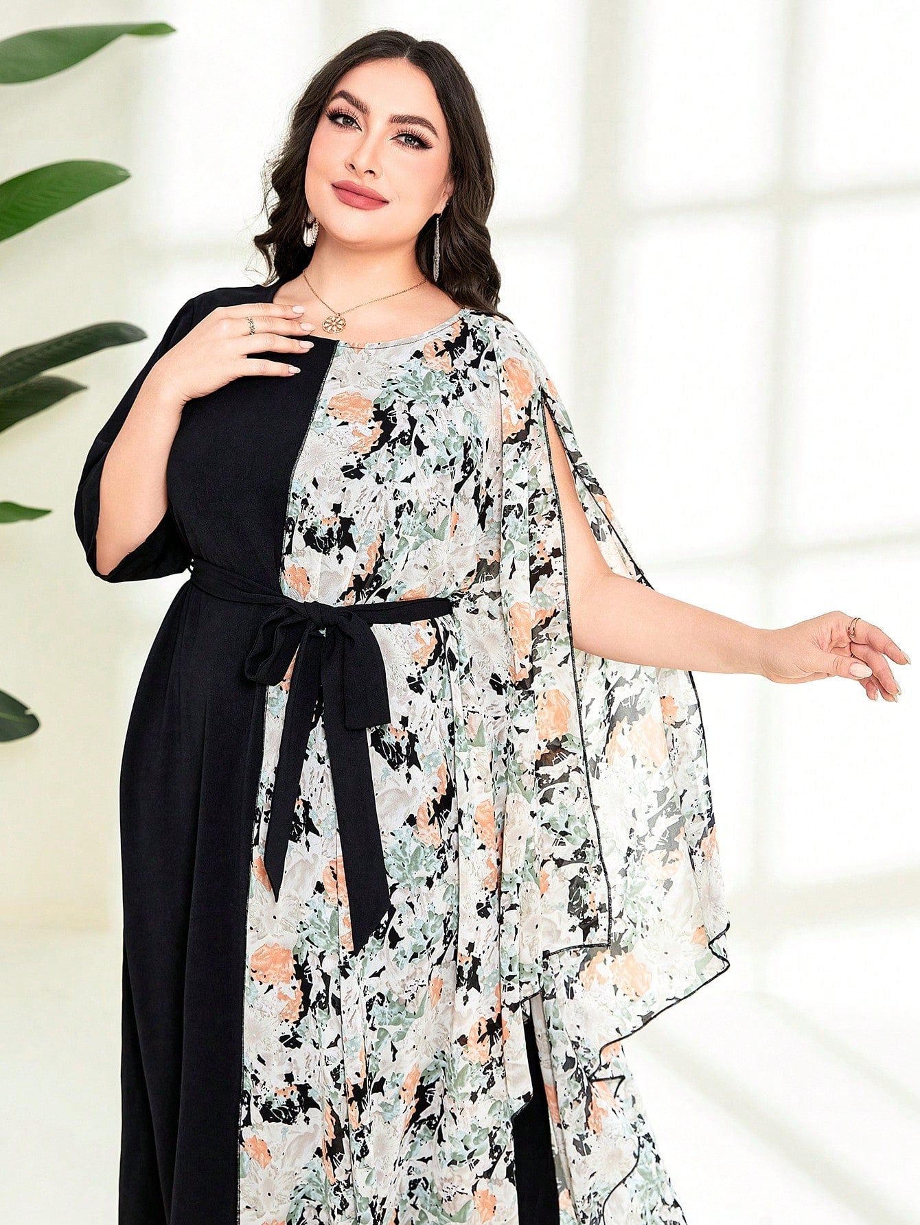 SHEIN Najma plus Floral Print Belted Dress
