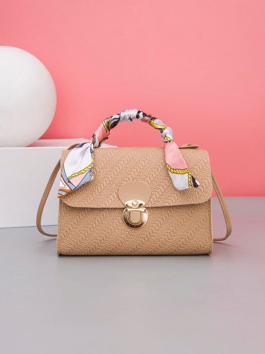 Waterproof Trendy Mini Handbag with Silk Scarf Decoration, Fashionable Flap Crossbody Bag with Adjustable Shoulder Strap