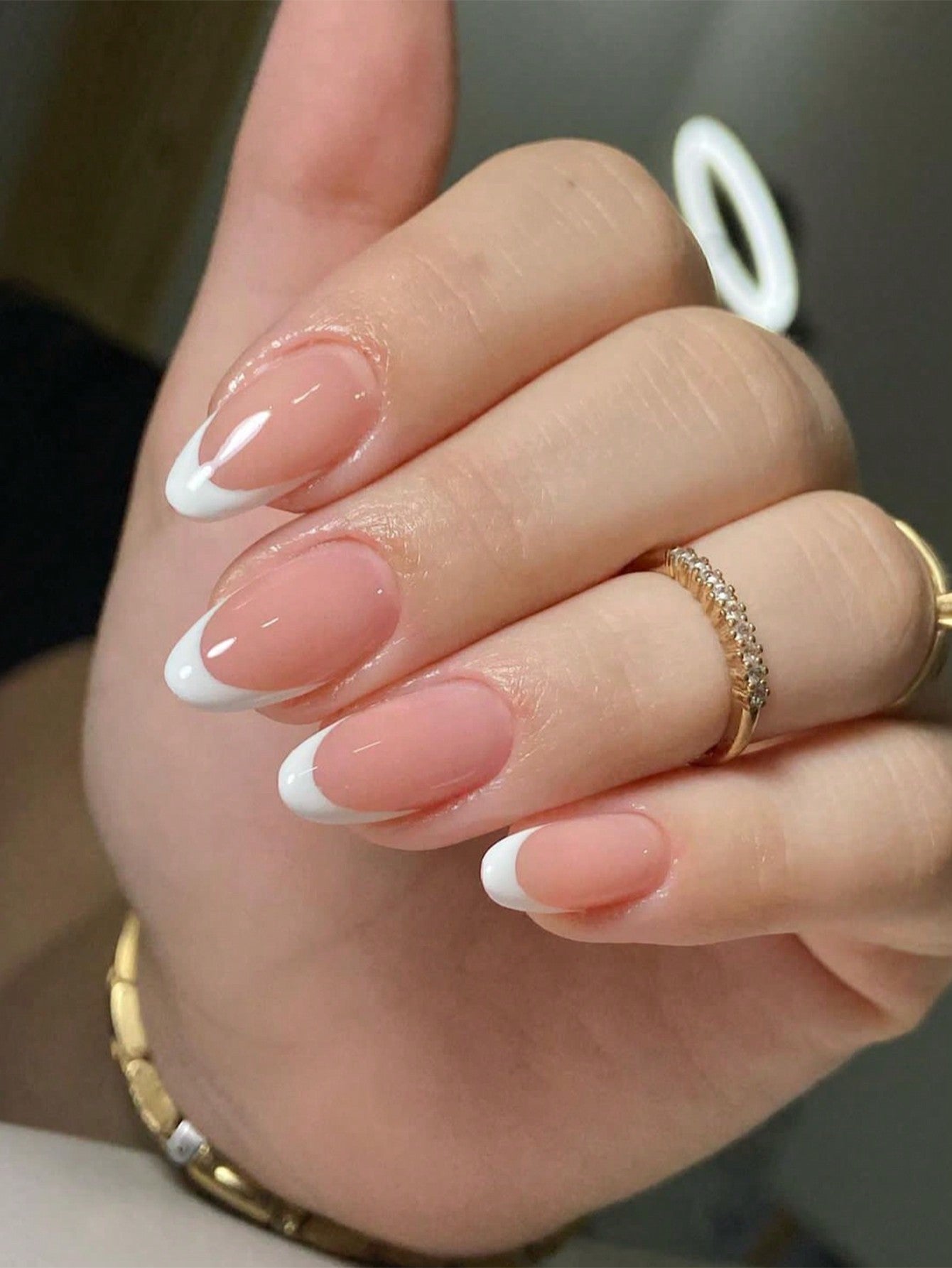 24PCS Medium Almond Press on Nails White French False Nail Minimalist Fake Nails for Women & Girls