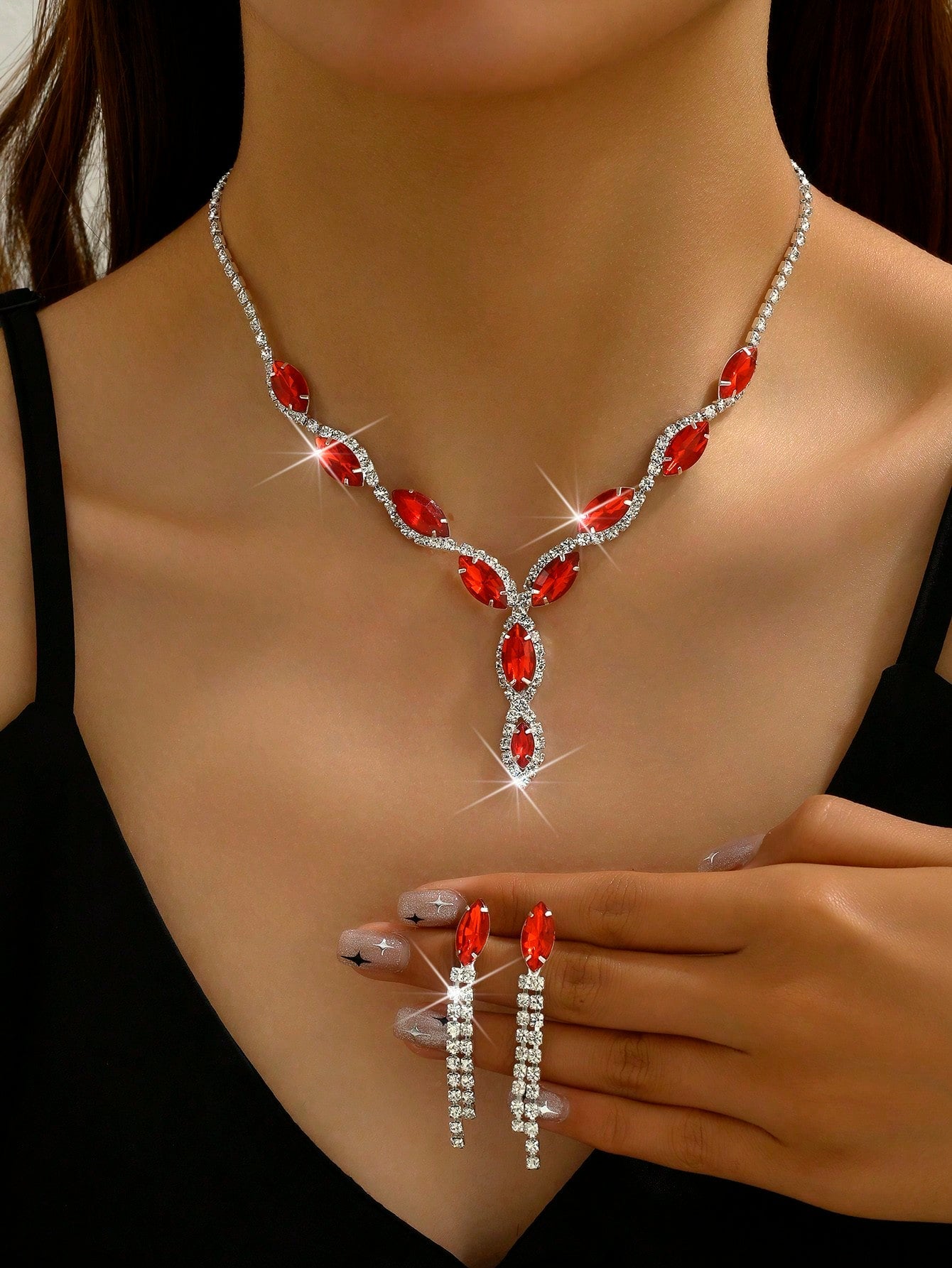 Jewelry Set for Women, Blue Crystal Necklace and Earrings Set