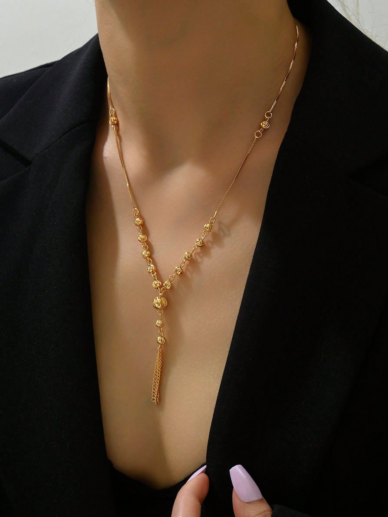 1Pc 18K Gold Plated Fashionable Personality Design Pendant Necklace with Tassels for Women