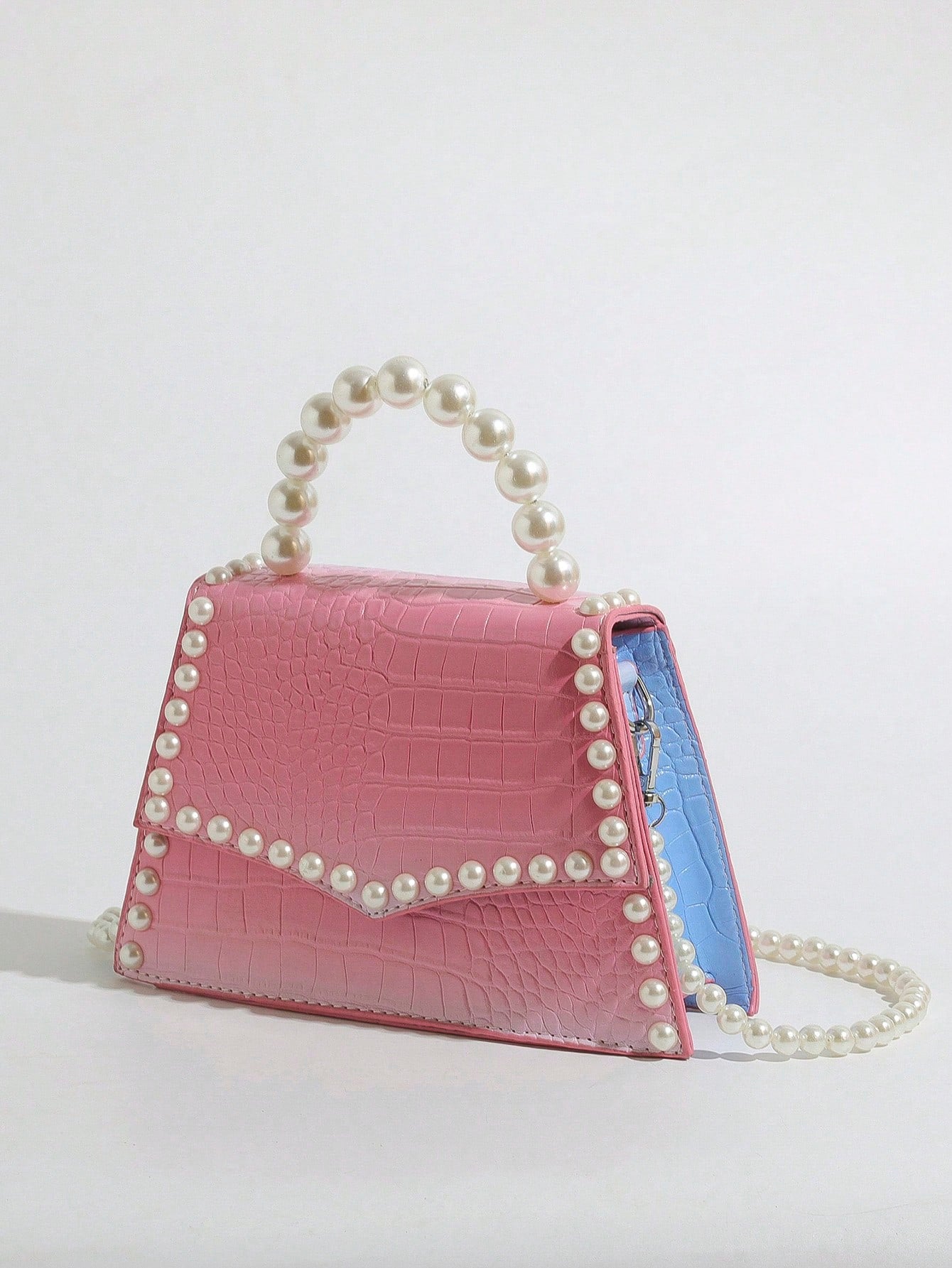 Small Square Bag Faux Pearl Decor Ombre Design