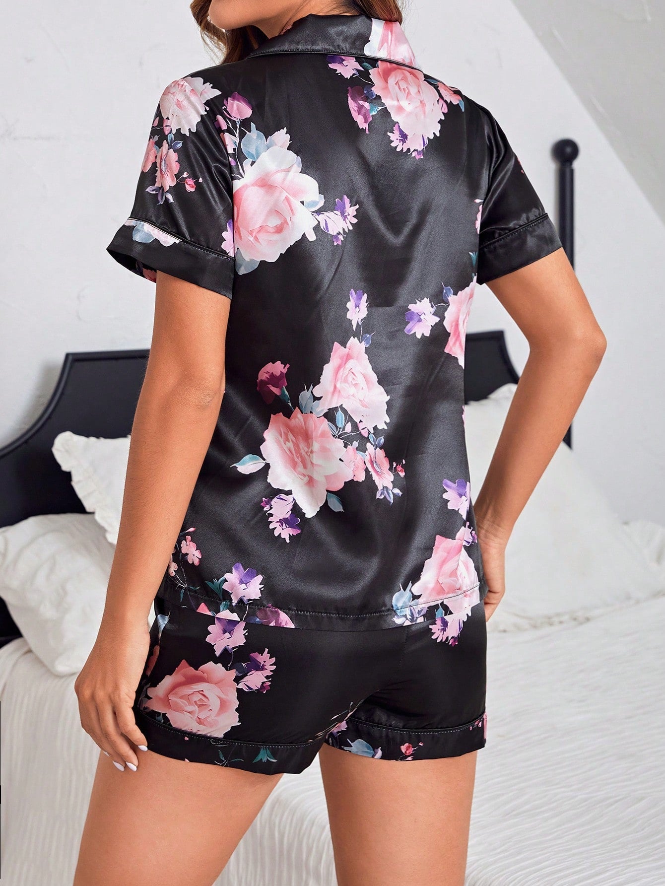 Floral Printed Satin Pajama Set