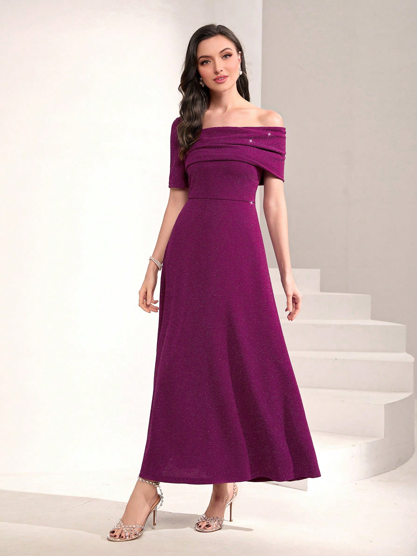 SHEIN Modely Asymmetrical Neck Glitter Dress