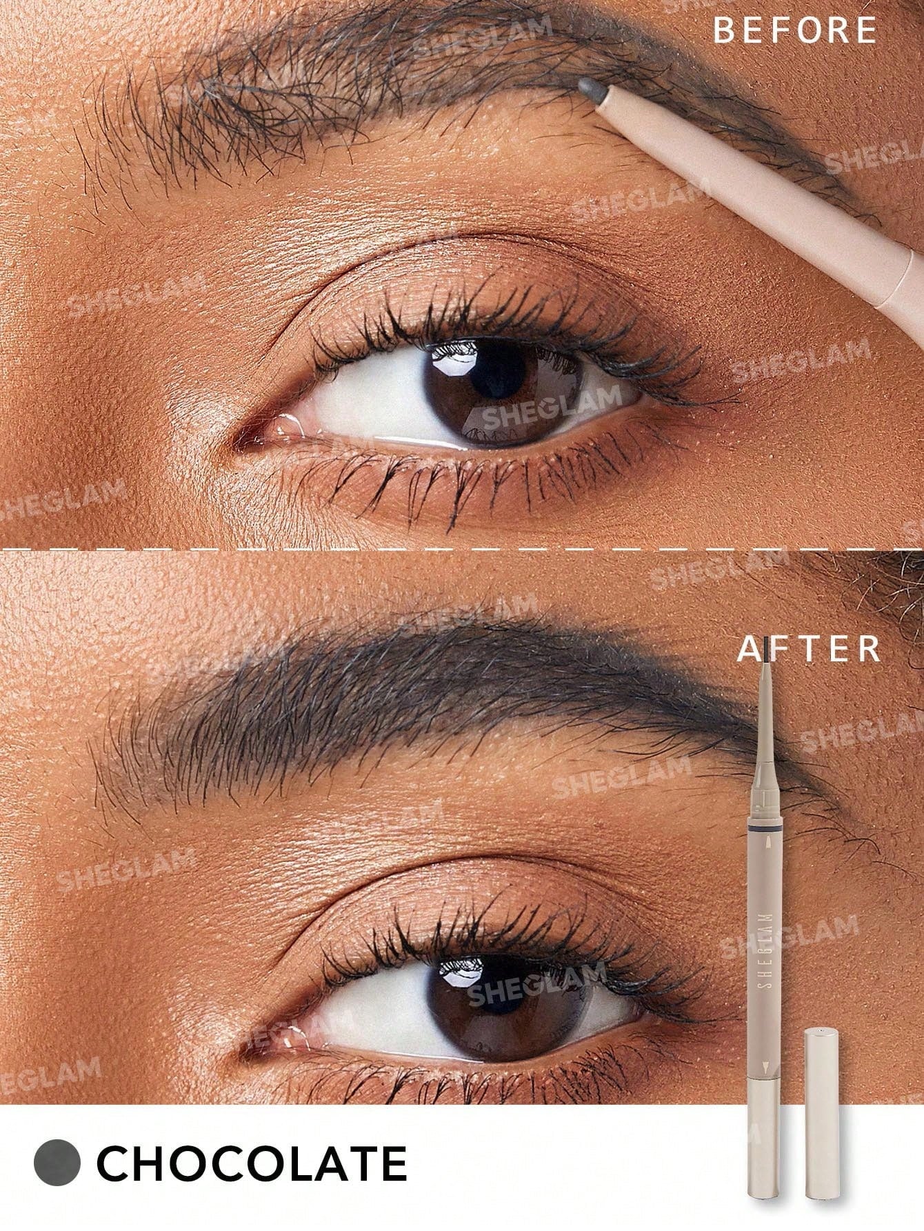 SHEGLAM Brows on Demand 2-In-1 Brow Pencil - Chocolate Waterproof Liquid Eyebrow Pen Sweat-Proof Anti-Oil Natural Brow Filling Outlining Eyebrow Cream Gel Makeup Black Friday Eyebrow