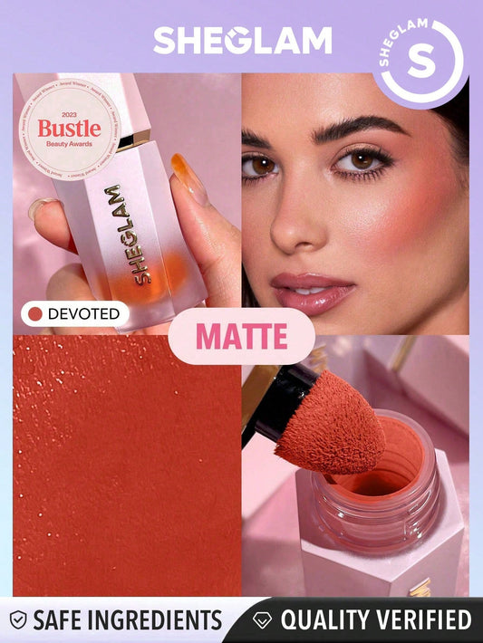 SHEGLAM Color Bloom Liquid Blush Matte Finish-Devoted Gel Cream Blush Long Lasting Non-Fading Highly Pigmented Lightweight Long Wear Smooth Blusher Black Friday Winter Pink Brown Gifts Blush