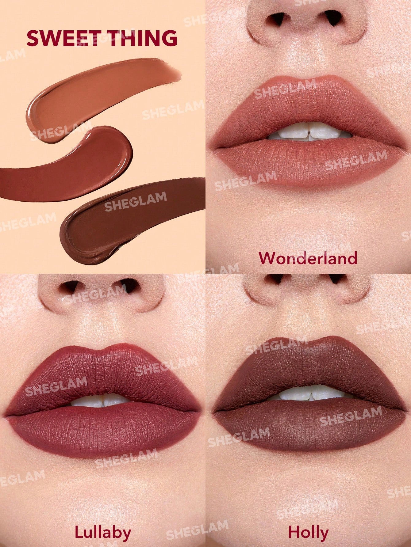 SHEGLAM Matte Allure Mini Liquid Lipstick Set - Sweet Thing 3 Pcs/Set Long Lasting Lipstick Nourishing Sunflower Oil Reduce Lip Fine Lines Liquid Lipstick Travel Set Black Friday Party Liquid Lipstick
