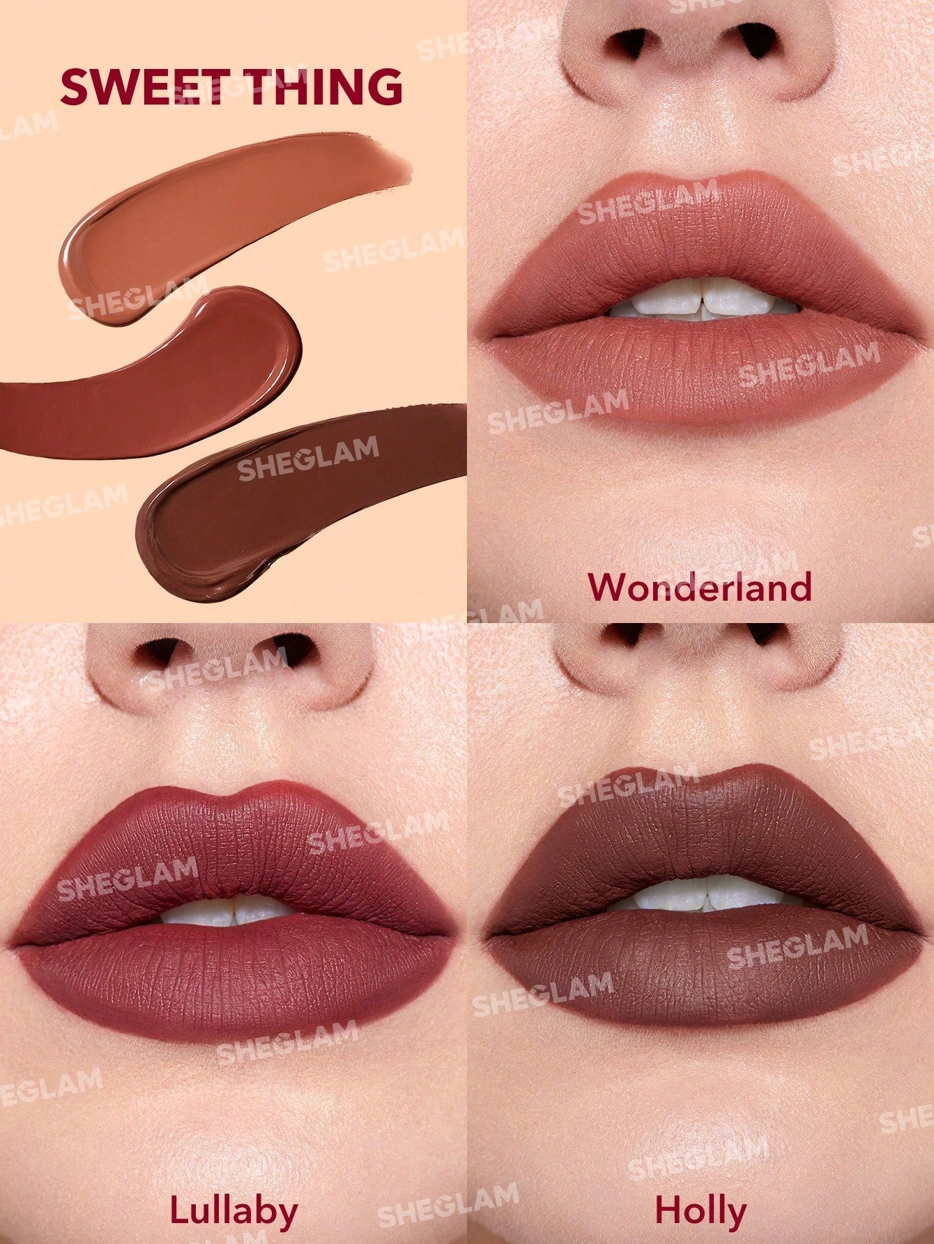SHEGLAM Matte Allure Mini Liquid Lipstick Set - Sweet Thing 3 Pcs/Set Long Lasting Lipstick Nourishing Sunflower Oil Reduce Lip Fine Lines Liquid Lipstick Travel Set Black Friday Party Liquid Lipstick