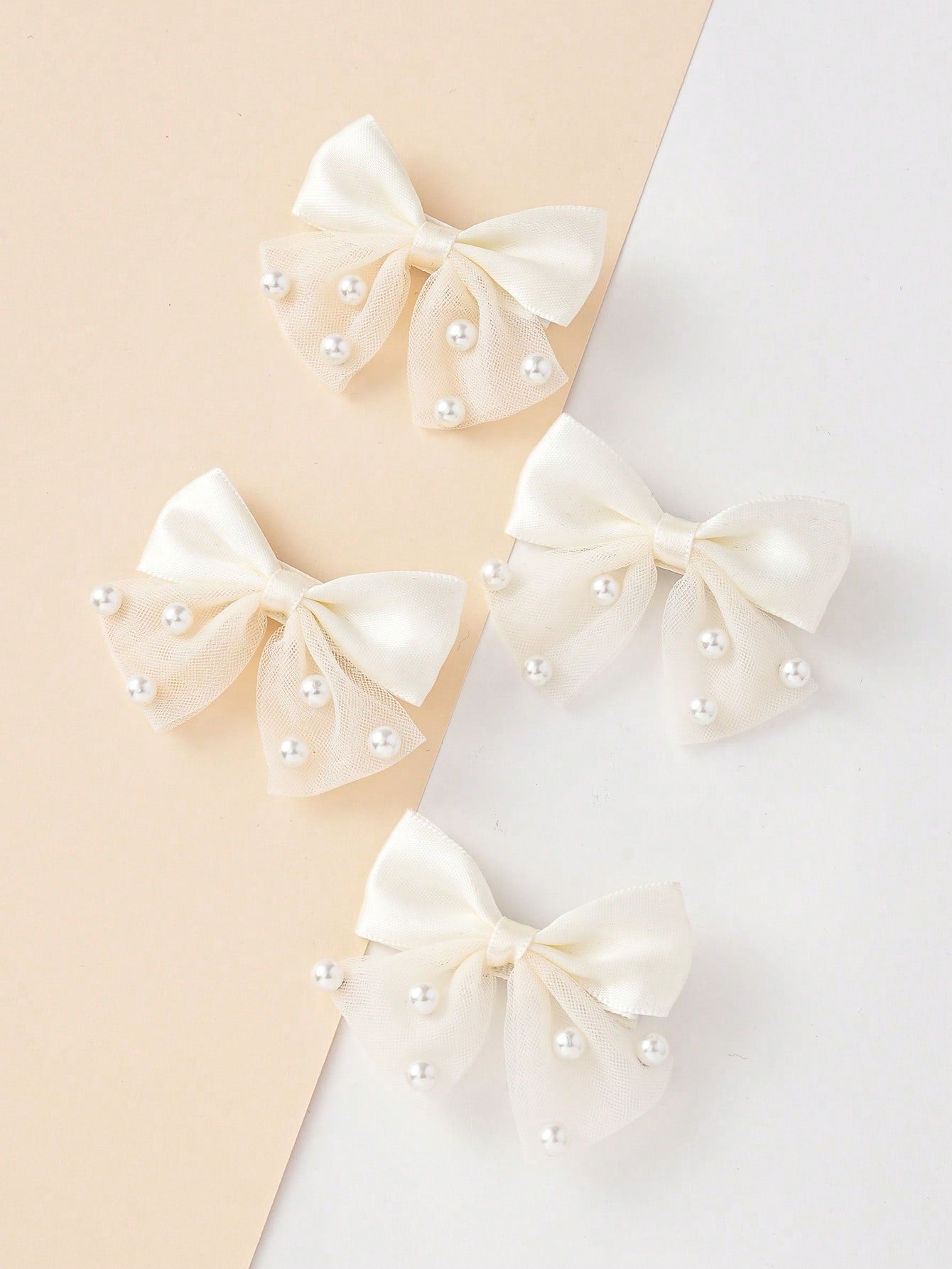 4Pcs Toddler Girls Bow & Faux Pearl Decor Fashionable Hair Clip for Daily Decoration