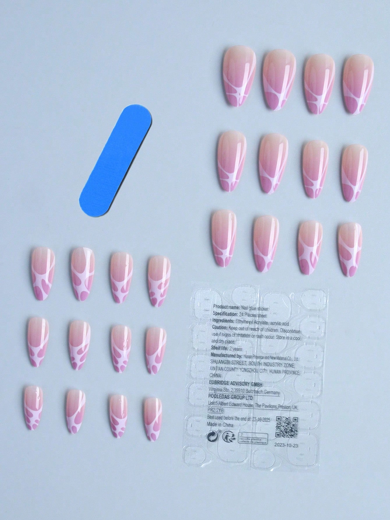 Elevate Your Style With,24Pcs Long Almond Shaped Purple Gradient &Ripple Design Fake Nail Set,Fit Perfectly& Medium Length Design,Contain 1Pcs Jelly Glue and 1Pcs Nail File, for Daily Wear by Women and Girls