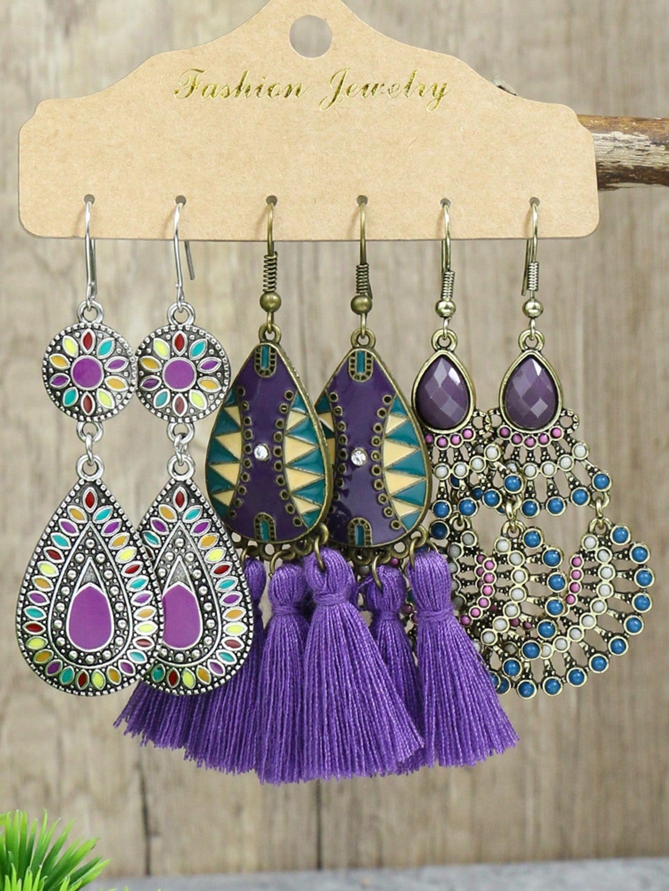 6Pcs/Set Vintage Tassel Combination Earrings for Women Bohemian Style Irregular Vacation Ear Jewelry