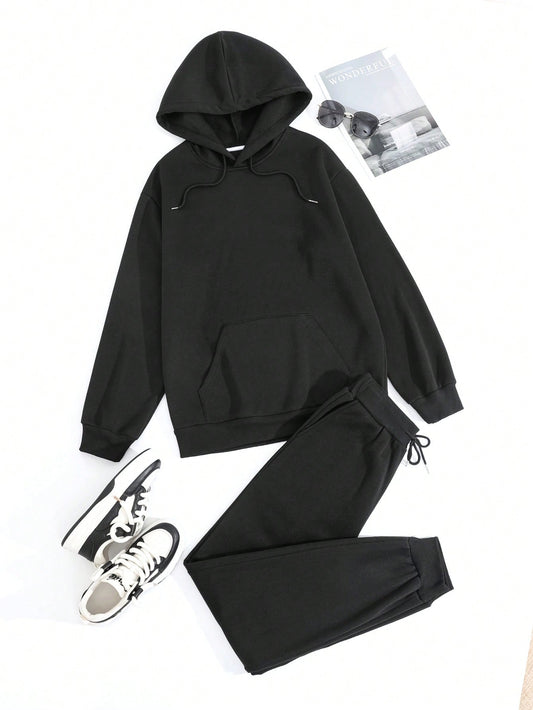 Kangaroo Pocket Drawstring Hoodie & Sweatpants