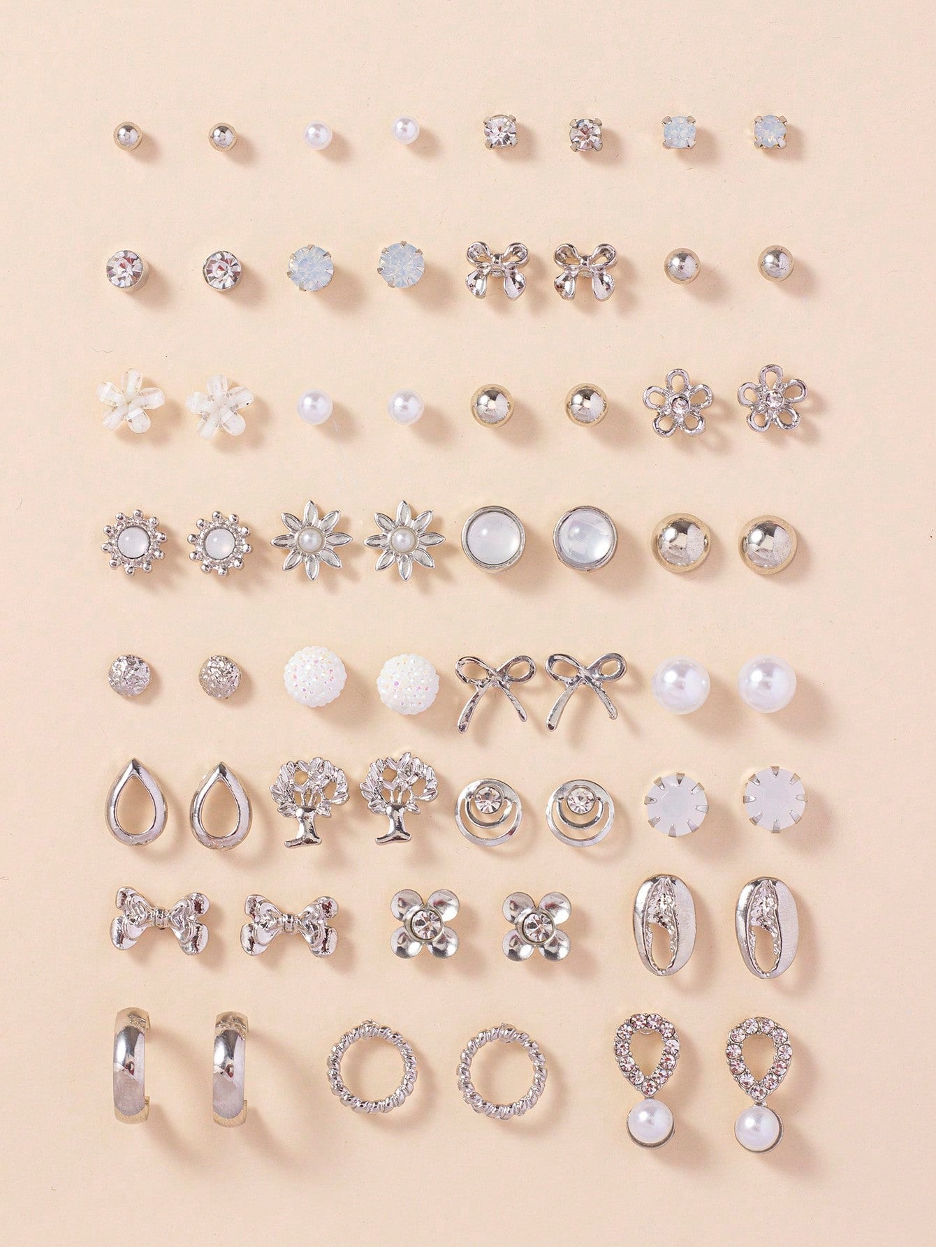 30Pairs/Set Women'S Delicate Metallic Conch Shell, Faux Pearl & Heart Shaped Earrings Gift Set