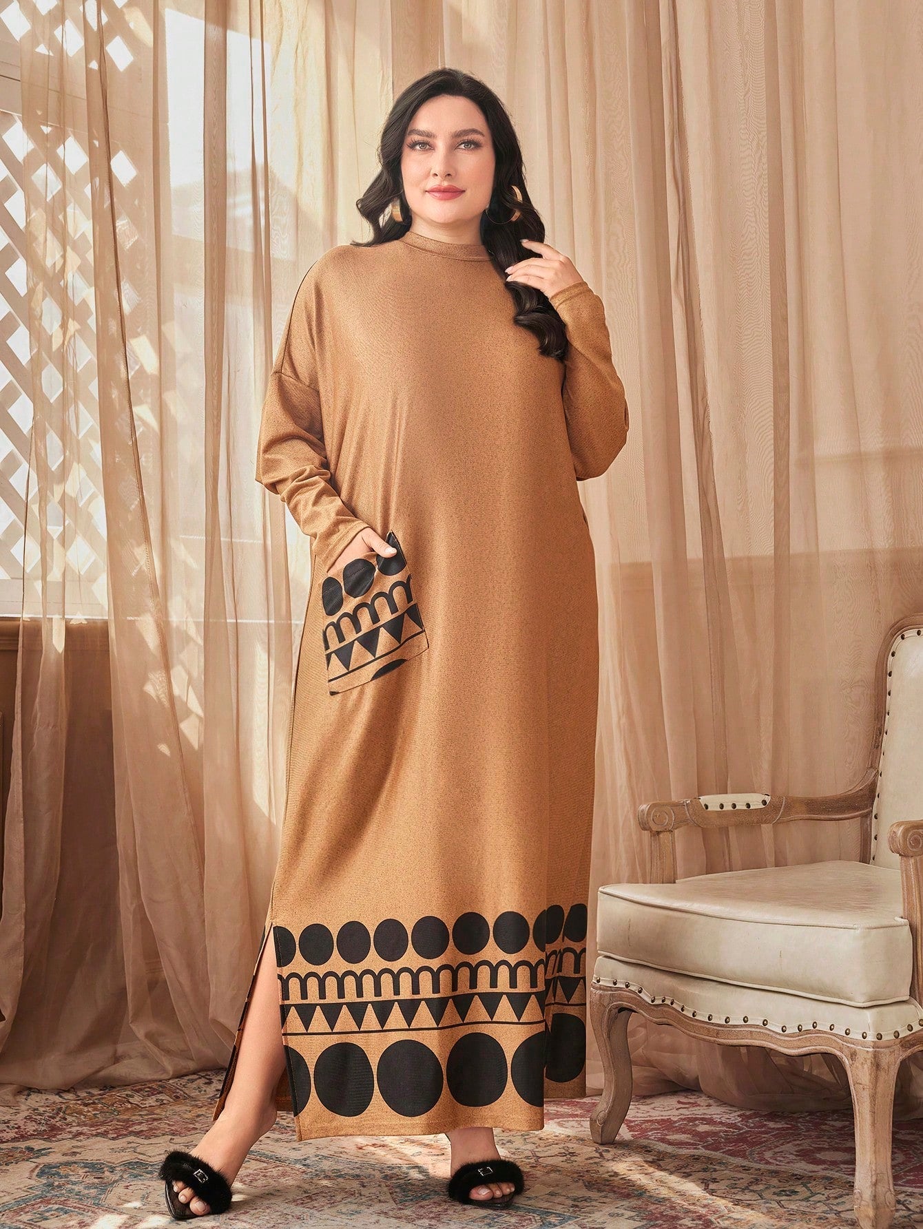 SHEIN Najma plus Geo Print Split Hem Dress