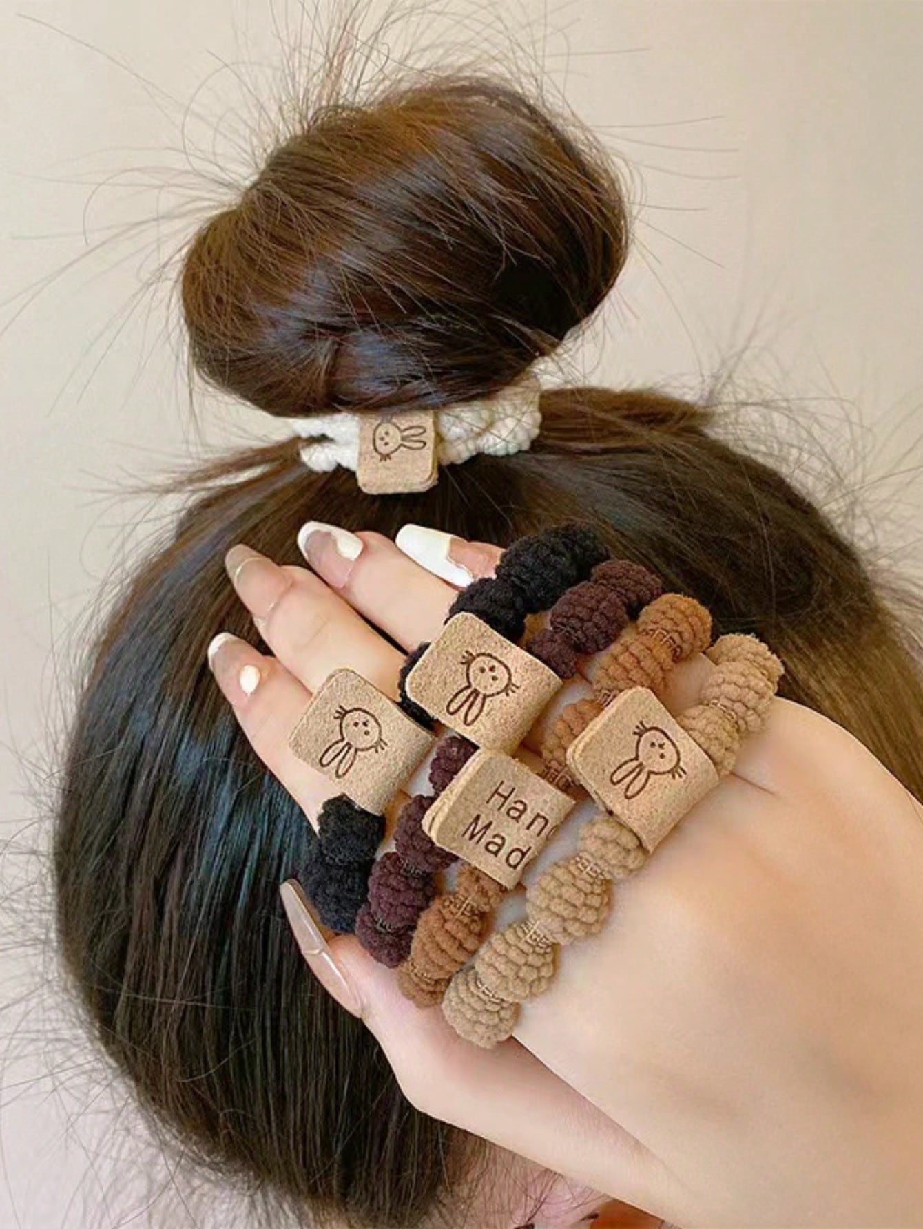 10Pcs Women'S Cute Rabbit Ear Elastic Hair Tie Band for Daily Wear