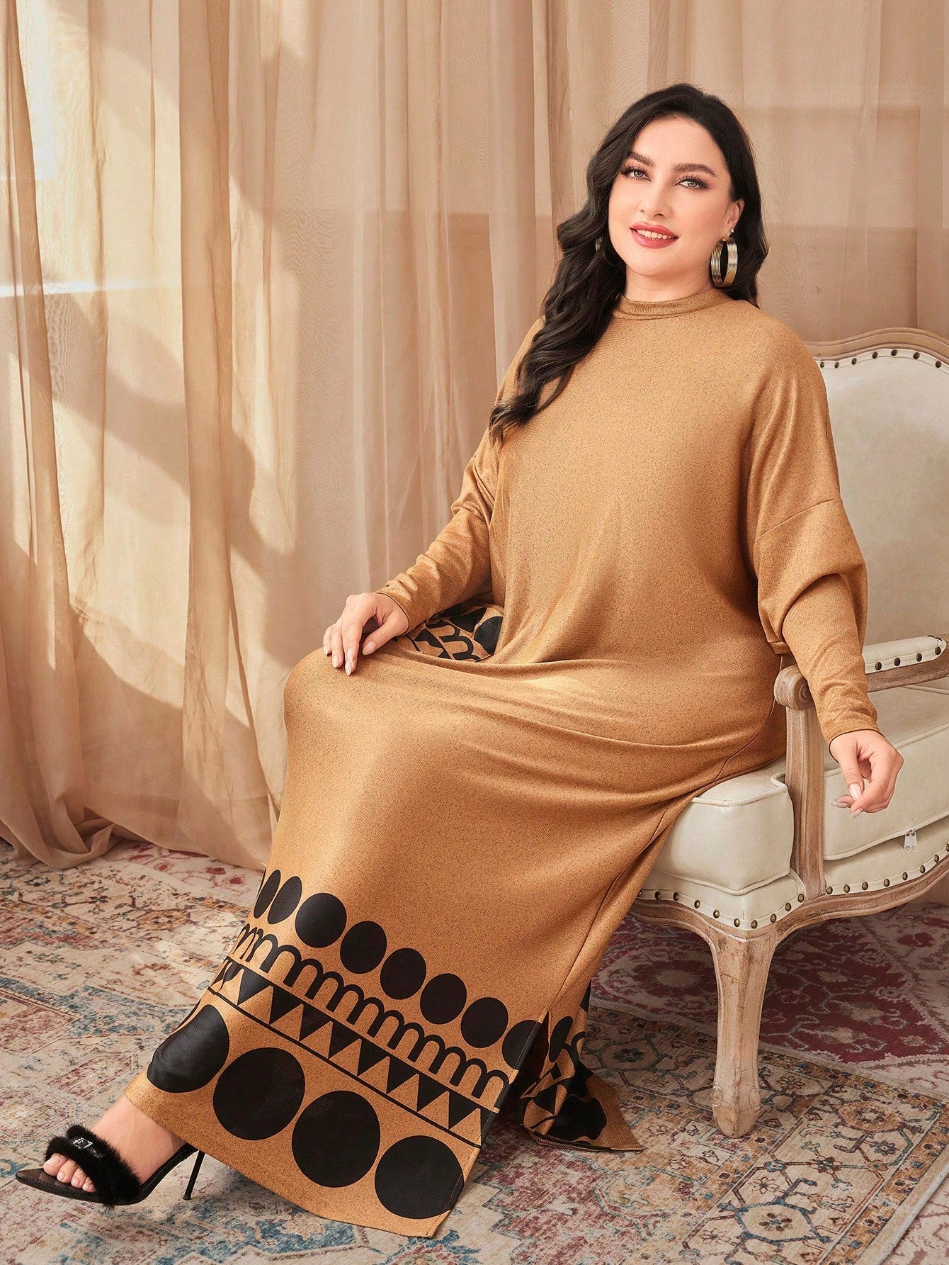 SHEIN Najma plus Geo Print Split Hem Dress