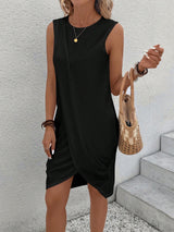 SHEIN LUNE Solid Tulip Hem Tank Dress