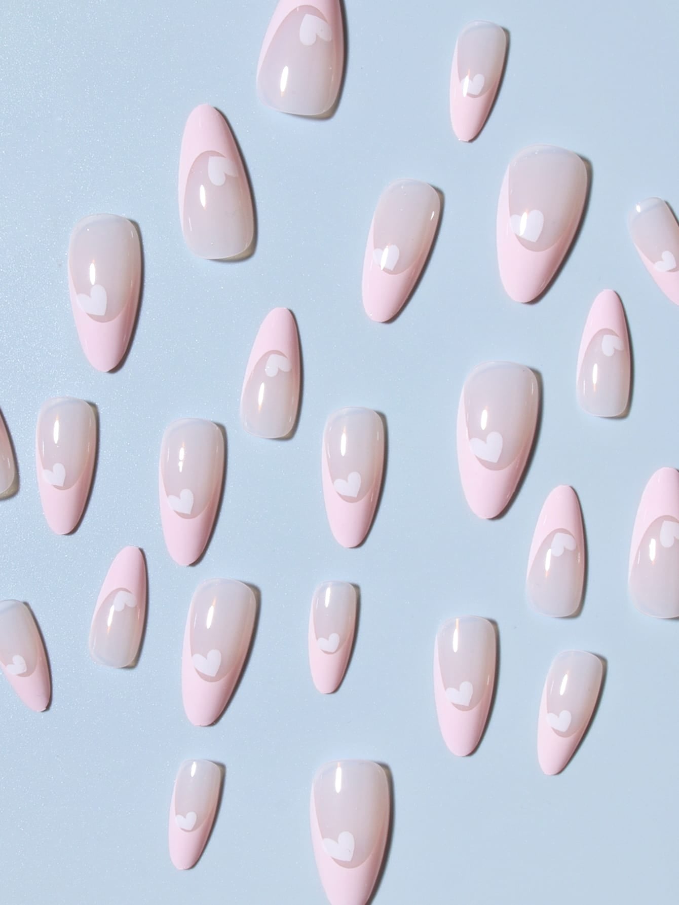 Transform Your Nails With, 24Pcs Long Almond Pink French Heart Design Fake Nail Set,For Women & Girls