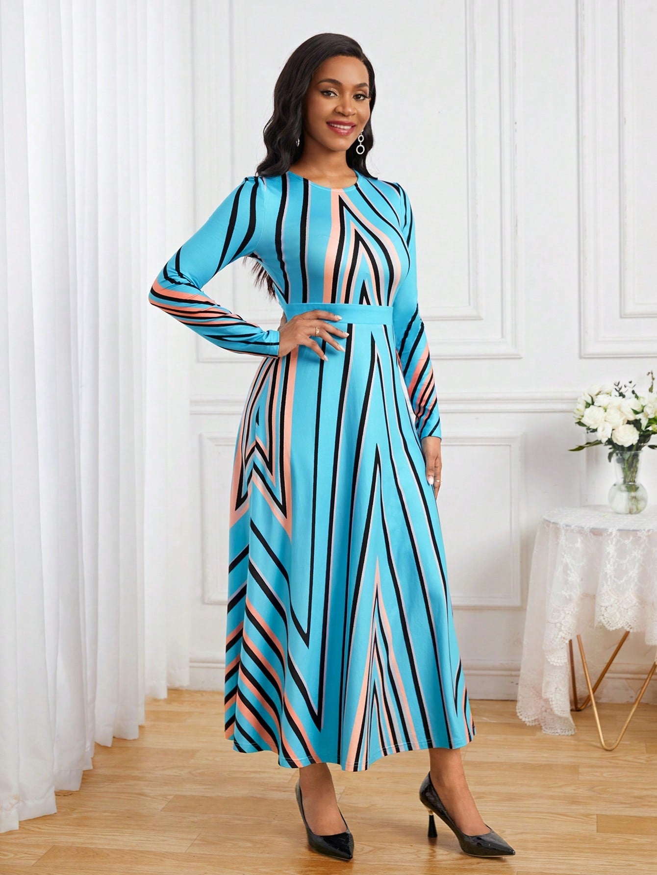 SHEIN Lady Women'S Herringbone Twill Print Dress