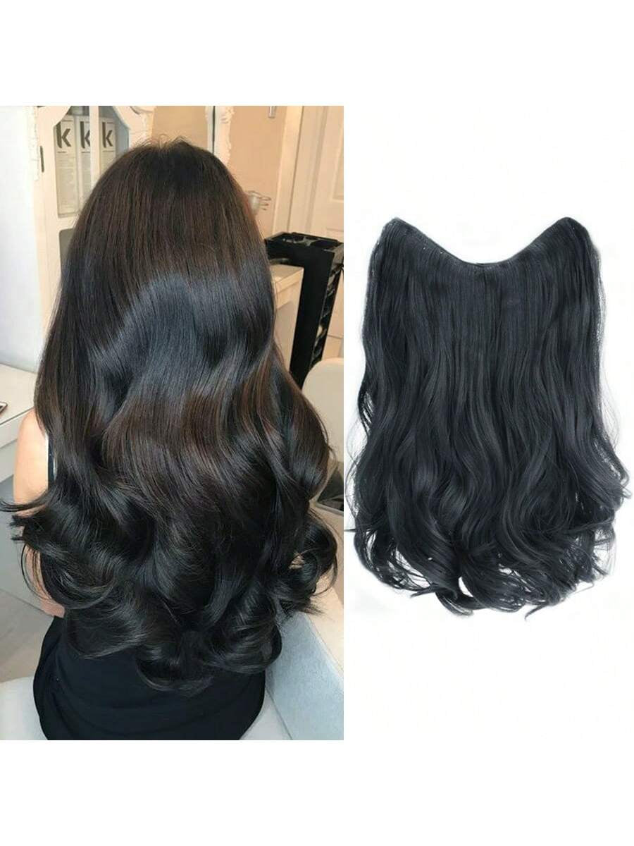 Synthetic Fiber Big Wavy V-Shaped Hair Extension Clip for Caucasian, Seamless Clip-In, 16/20/24 Inch 4Pcs/Kit, Black/Brown