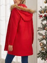 EMERY ROSE Fuzzy Trim Hooded Button Front Overcoat