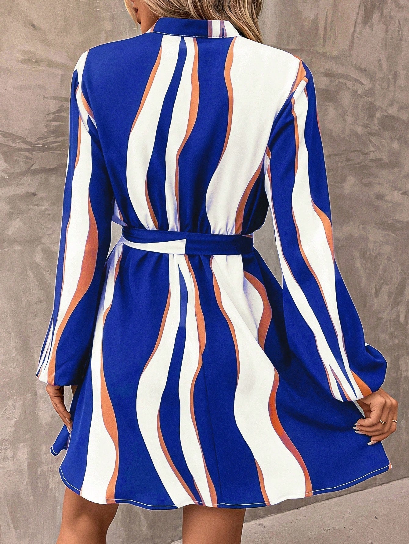 Women'S Color Blocking Wrap Belted Dress