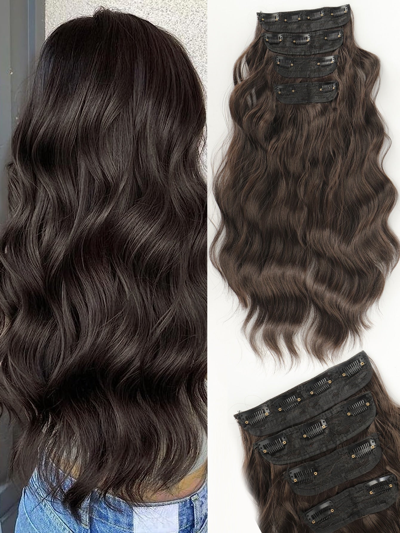 4Pcs Clip in Water Ripple Synthetic Hair Extension