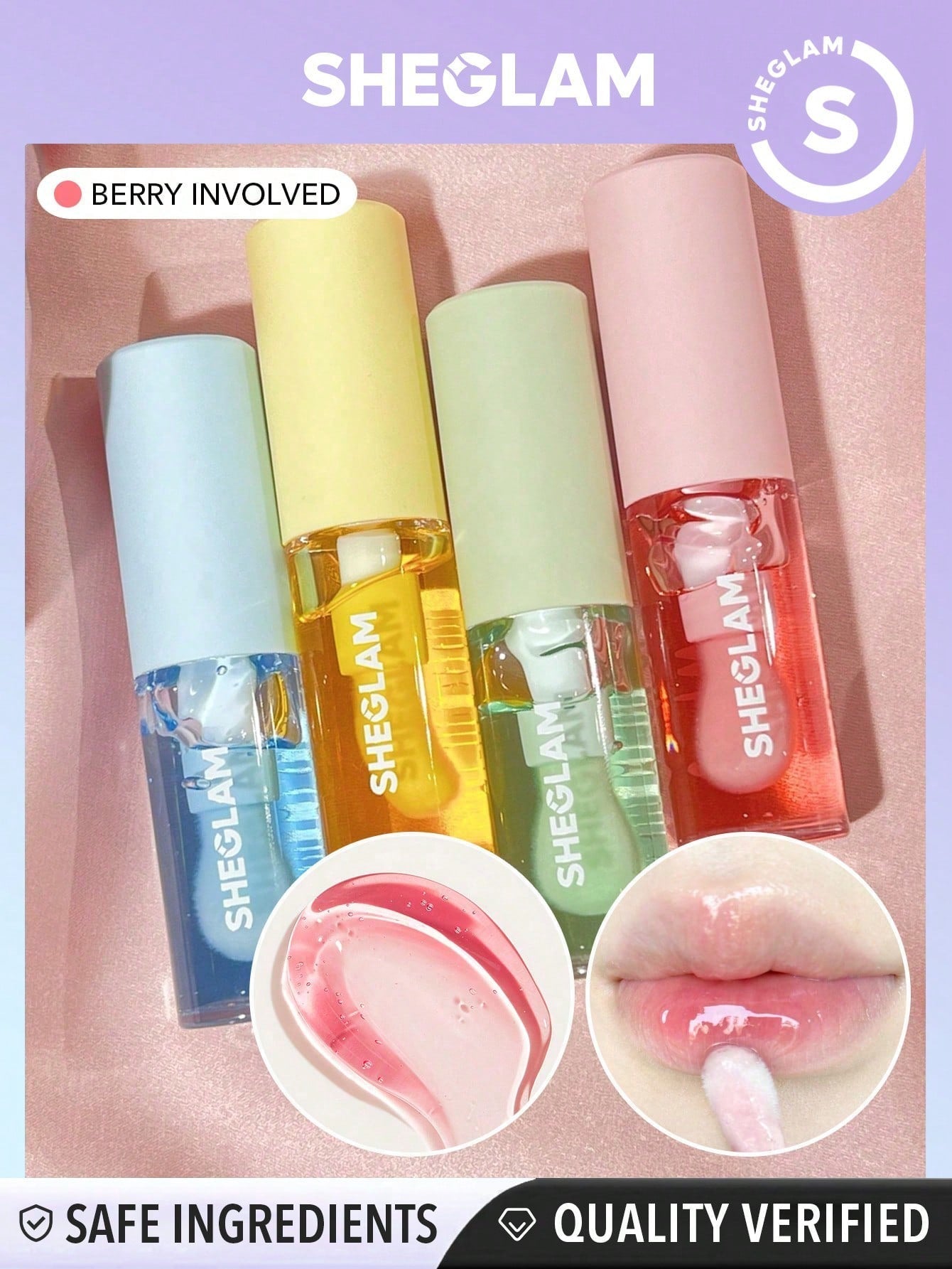 SHEGLAM Jelly Wow Hydrating Lip Oil-Berry Involved Moisturizing Clear Lip Gloss Plumping Non-Sticky Lip Care High Shine Finish Nourishing Strawberry Extract Liquid Lip Cosmetics Black Friday Winter Lip Gloss