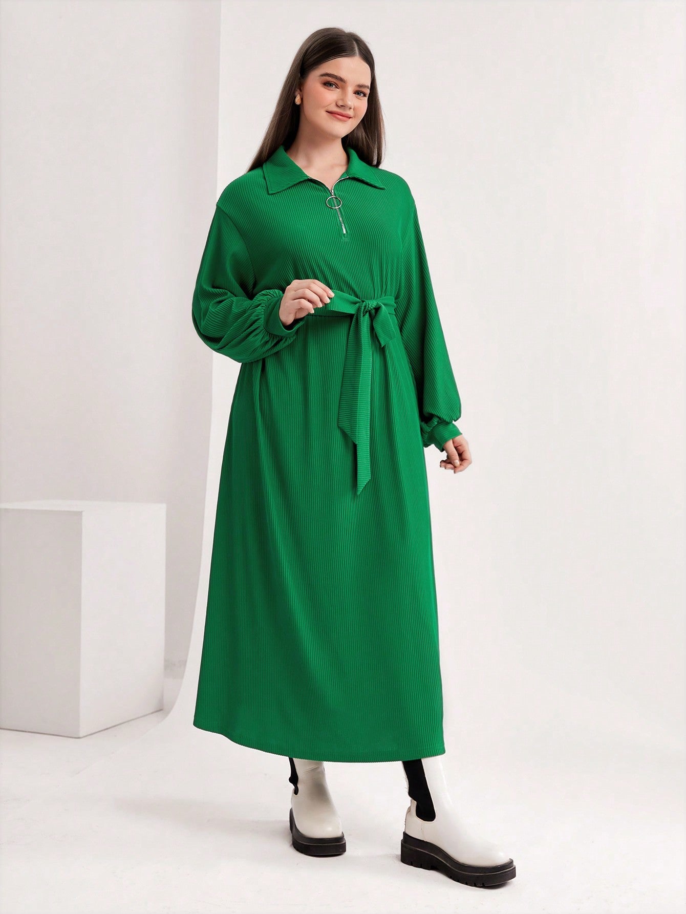 SHEIN Mulvari plus Drop Shoulder Belted Dress