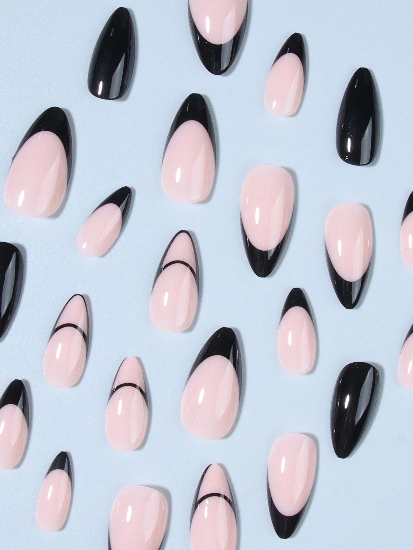 Elevate Your Style With,24Pcs Long Almond Black French Design Fake Nail Set,Contain 1Pcs Jelly Glue and 1Pcs Nail File, for Daily Wear by Women and Girls