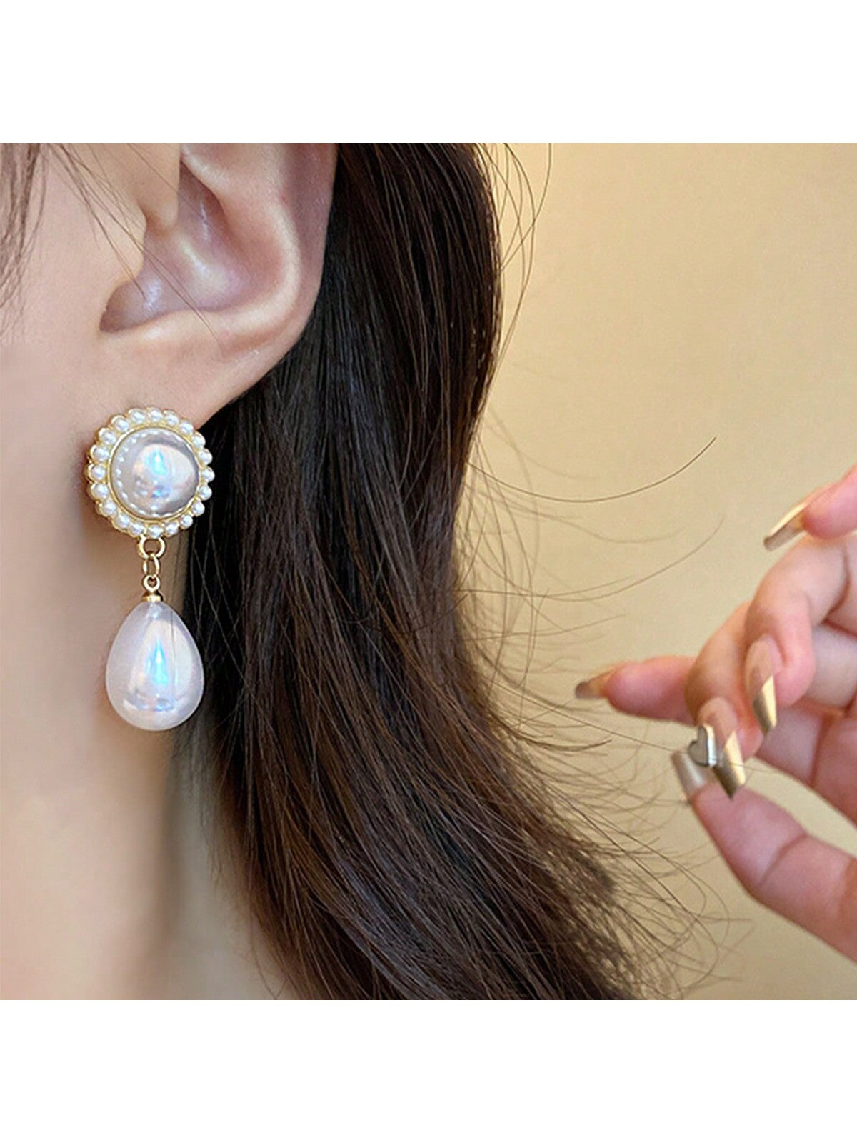 5Pcs/Set Deluxe Pearl & Flower & Diamond & Cat'S Eye Stone Ellipse Shaped Earrings Suitable for Daily and Festival Wear