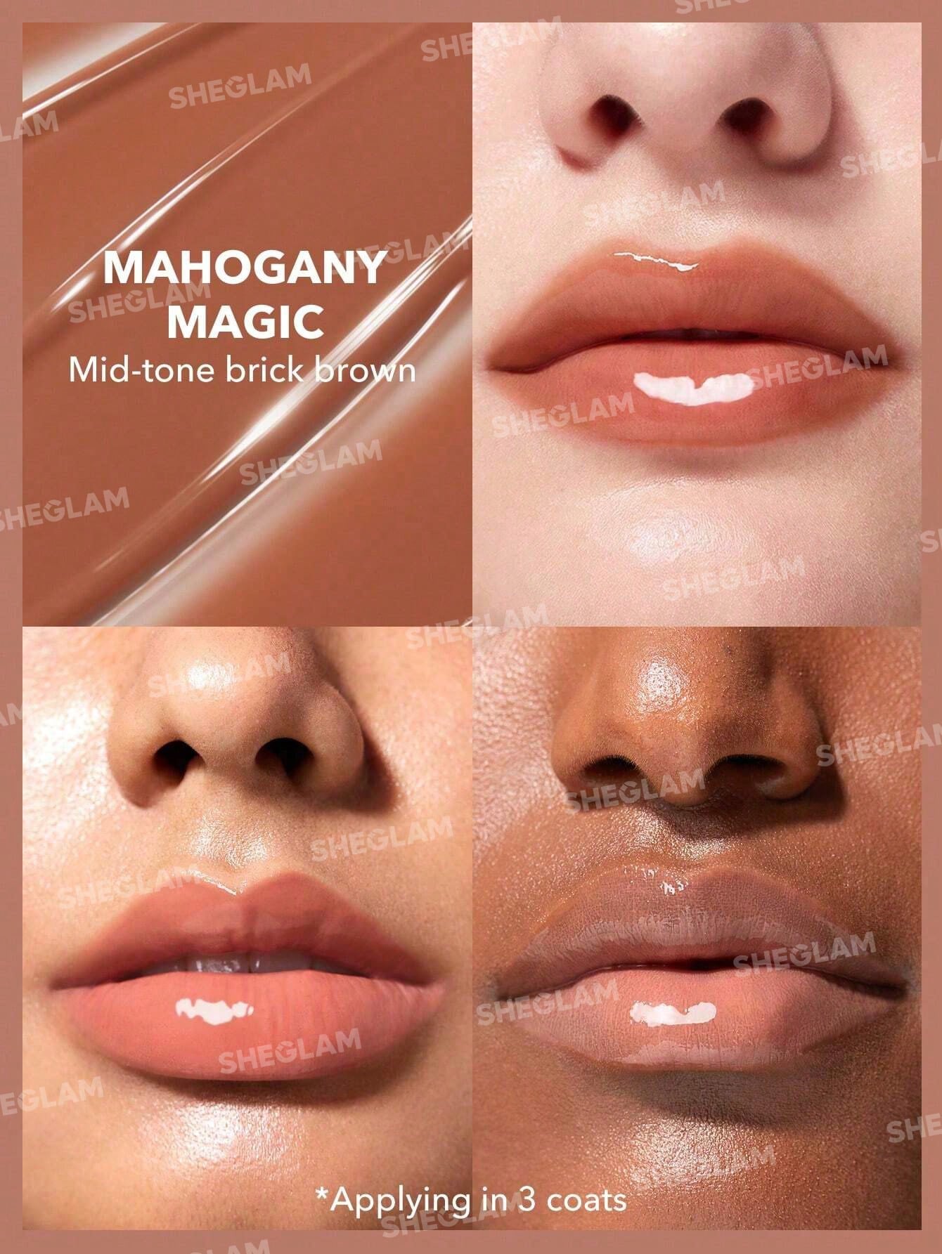 SHEGLAM Pout-Perfect Shine Lip Plumper-Mahogany Magic Moisturizing Plumping Solid Lip Gloss Non-Stick Nourishing Lip Plumping Serum Coconut Oil Lipstick Lip Cosmetics Black Friday Sale Lip Plumper