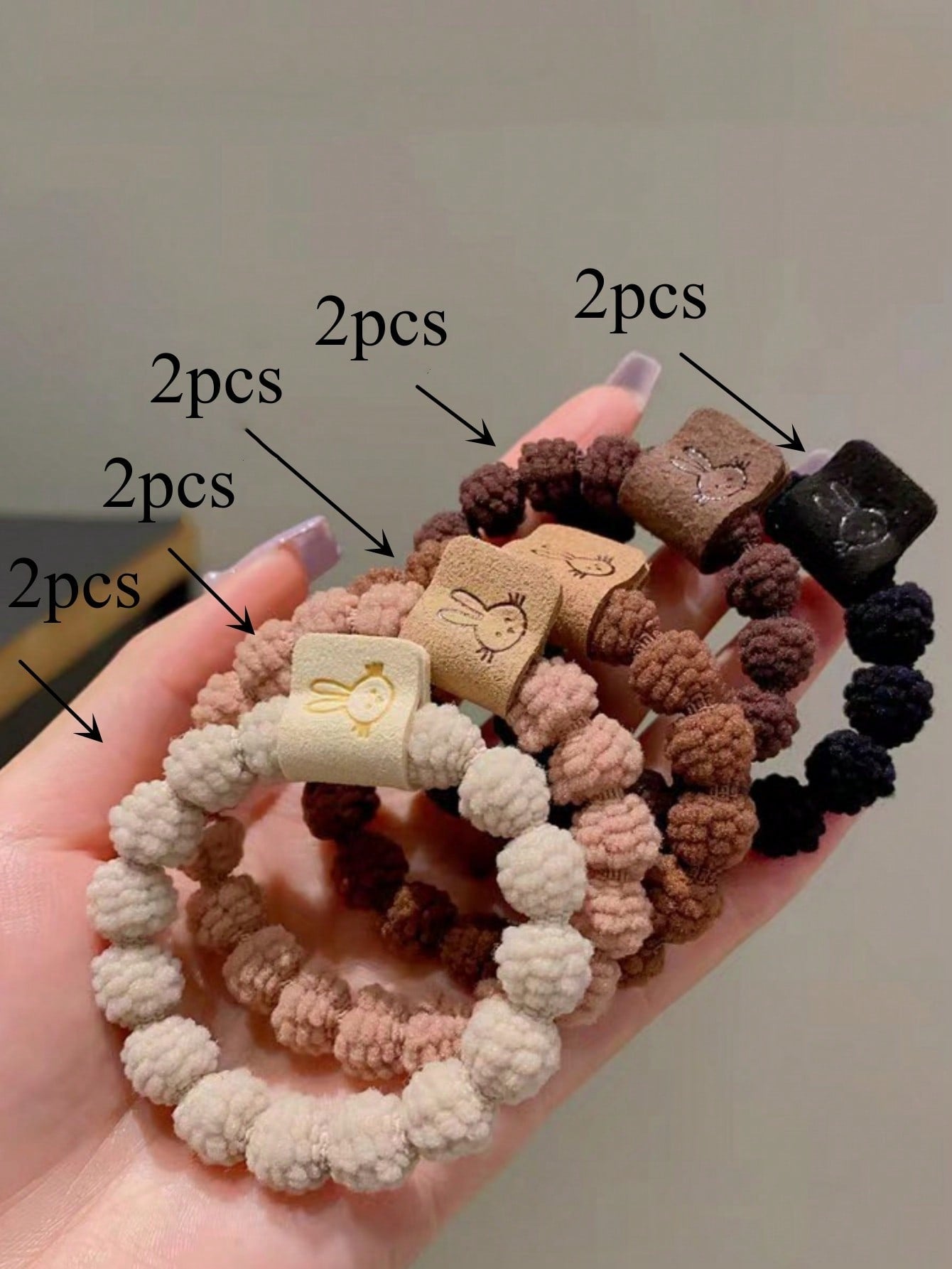 10Pcs Women'S Cute Rabbit Ear Elastic Hair Tie Band for Daily Wear