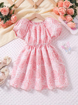 SHEIN Kids CHARMNG Little Girls' Romantic & Gorgeous Floral Print Puff Sleeve A-Line Party Dress for Spring/Summer