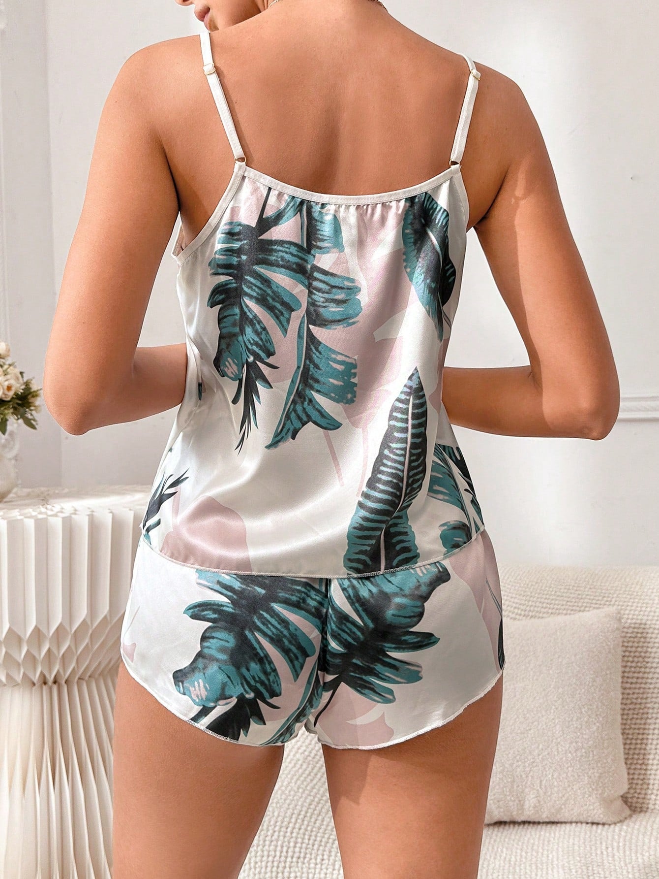 Tropical Print Satin PJ Set