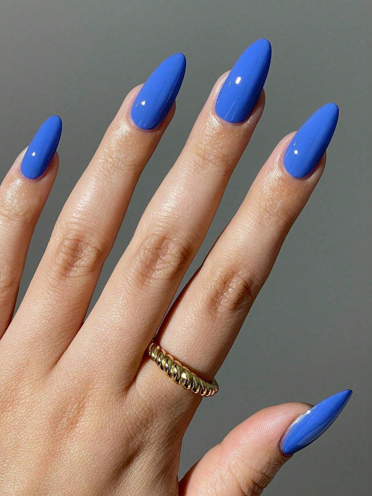 24Pcs Press on Nails Long Almond Blue Fake Nails Full Cover False Nails Set , Contain 1Pcs Jelly Glue and 1Pcs Nail File, for Nail Art Decorations by Women & Girls