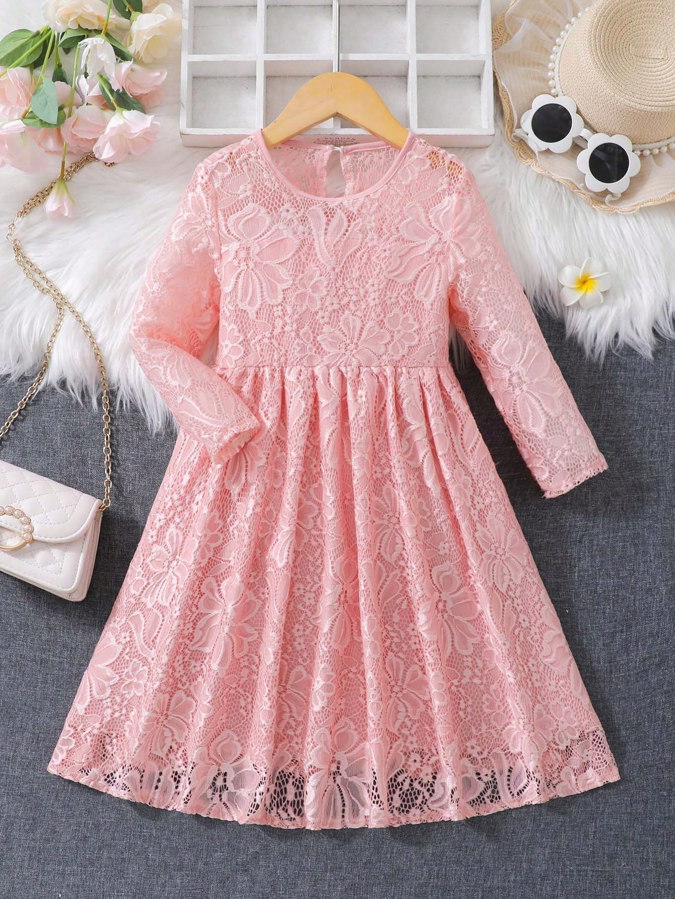 Young Girl Solid Lace Dress